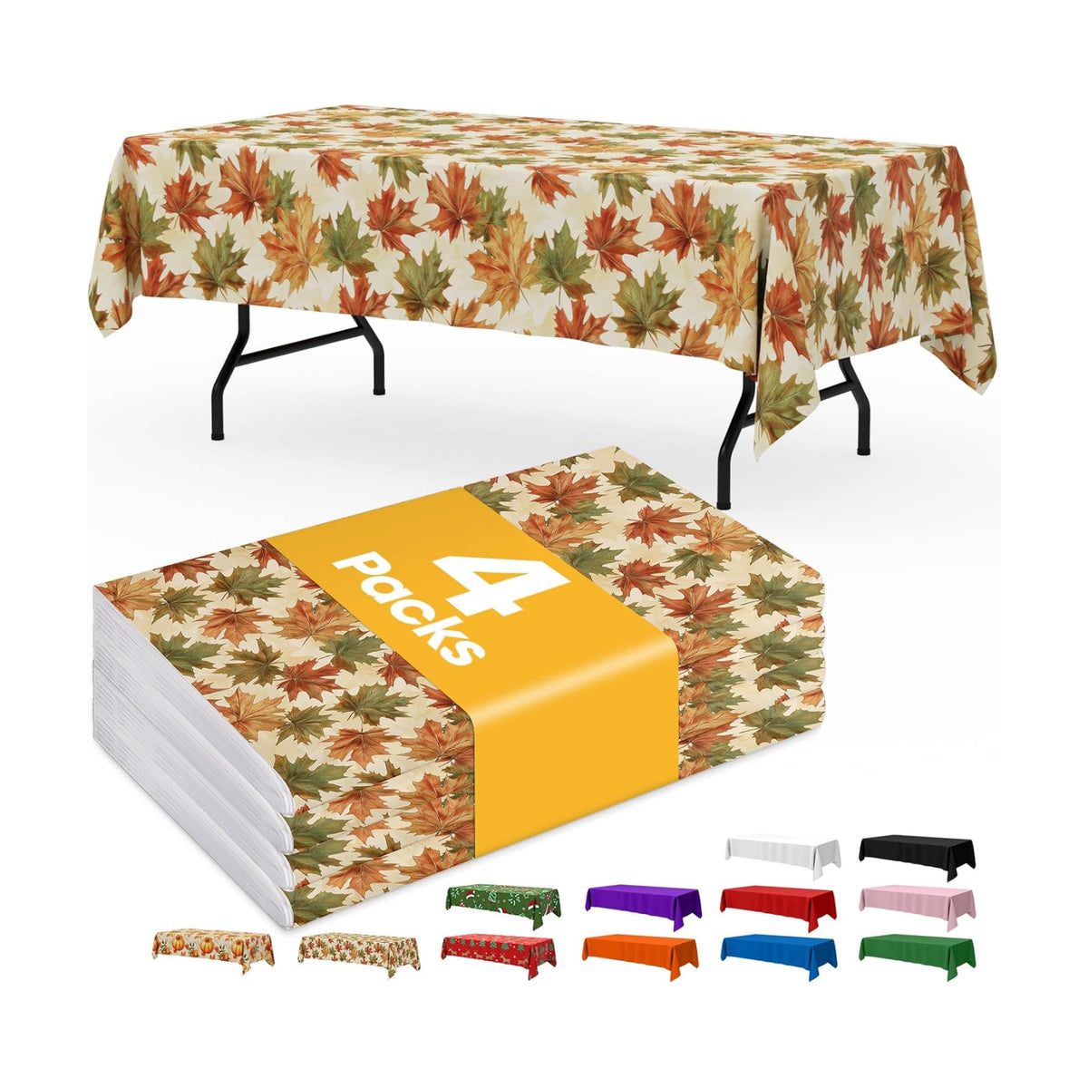 Niuara Fall Maple Plastic Table Cloth Disposable, 4 Pack, 54 x 108 in