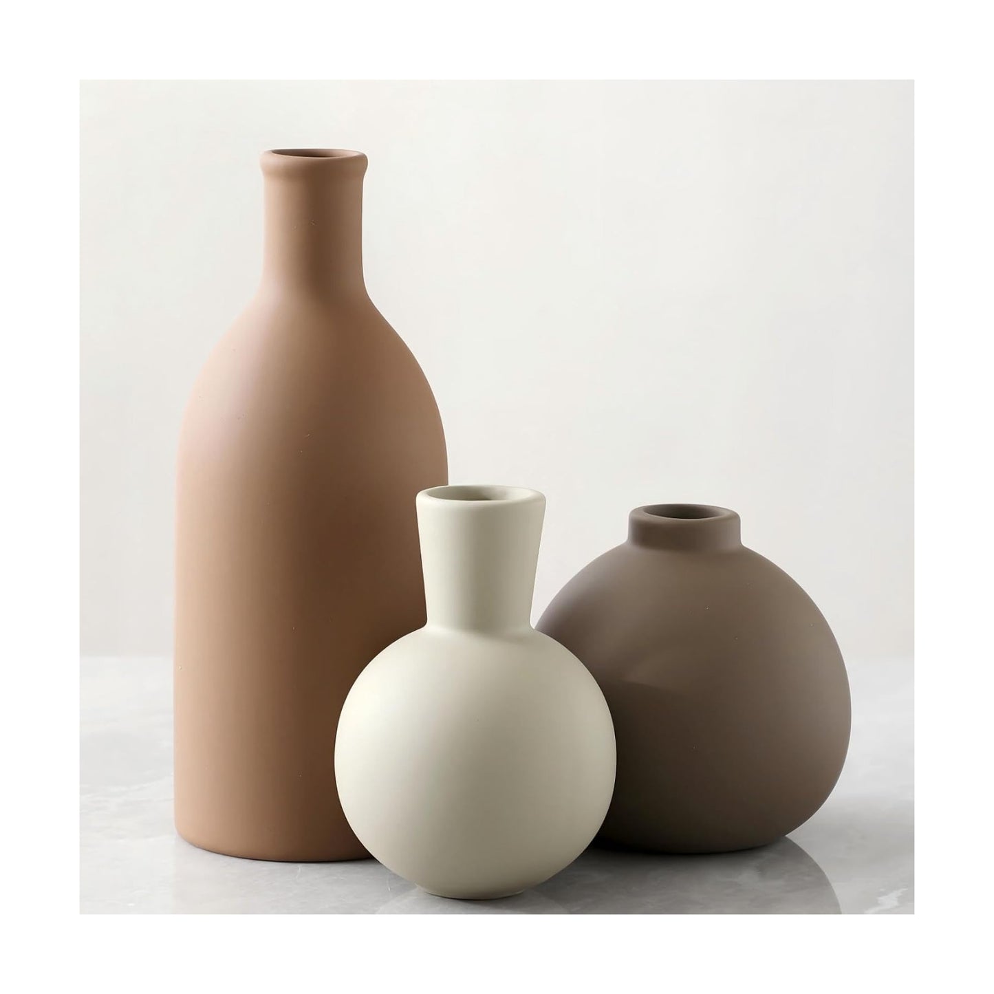 Ceramic Neutral Vases Home Decor / 001-brown-larger / Set of 3