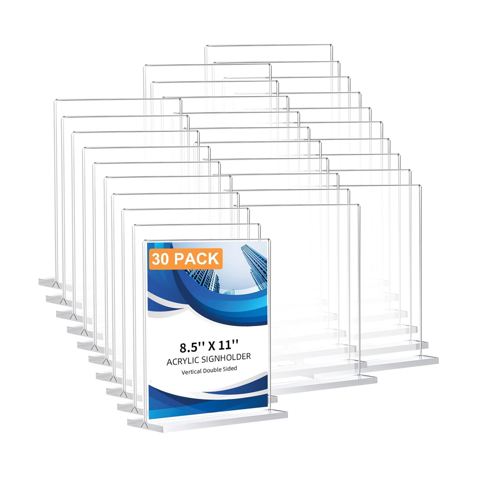 Acrylic Sign Holder / 8.5 x 11 / Vertical / Clear / Set of 30