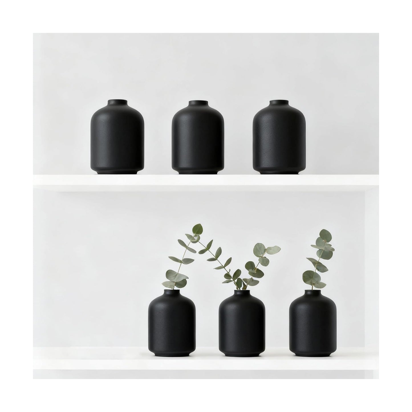 Ceramic Bud Vases / Small / Matte Black / Set of 6