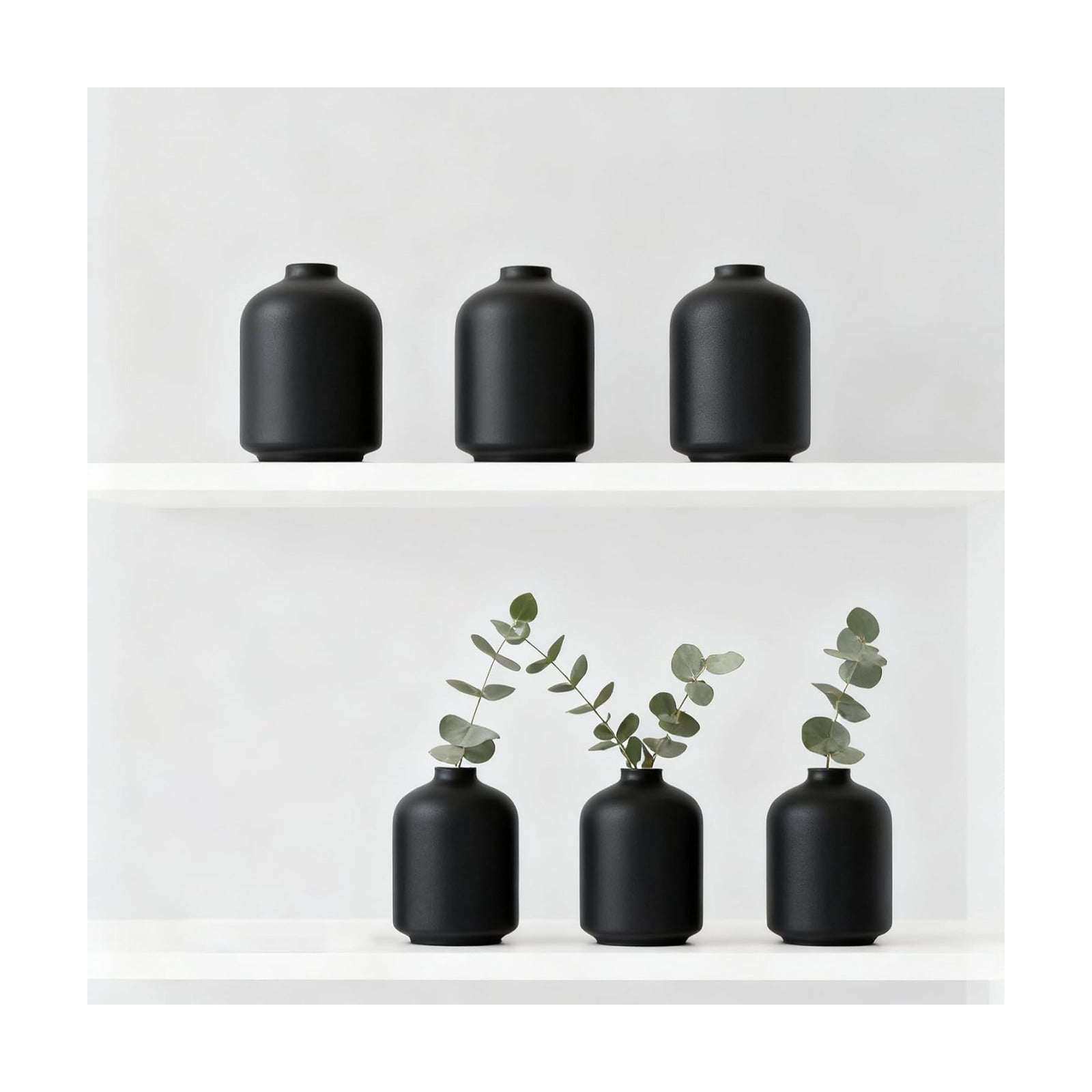 Ceramic Bud Vases / Small / Matte Black / Set of 6