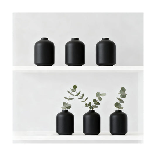 Ceramic Bud Vases / Small / Matte Black / Set of 6