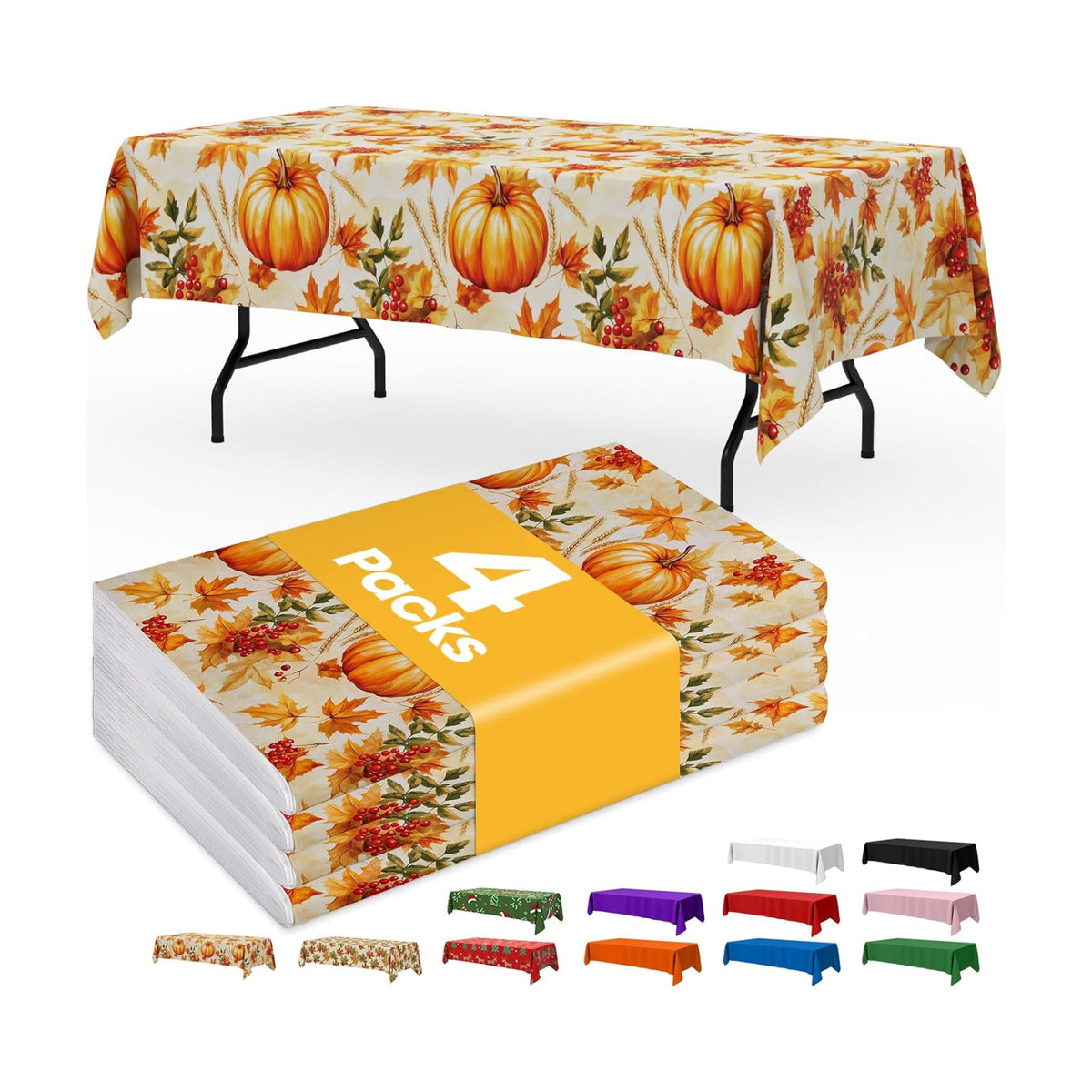 Niuara Fall Pumpkin Plastic Table Cloth Disposable, 4 Pack, 54 x 108 in