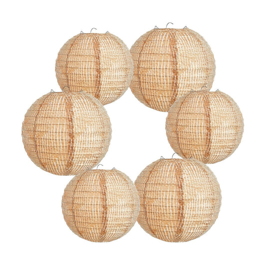 Print Burlap Paper Lanterns Round Chinese Paper Lanterns Farmhouse Boho / 8/10 Inch / Set of 6