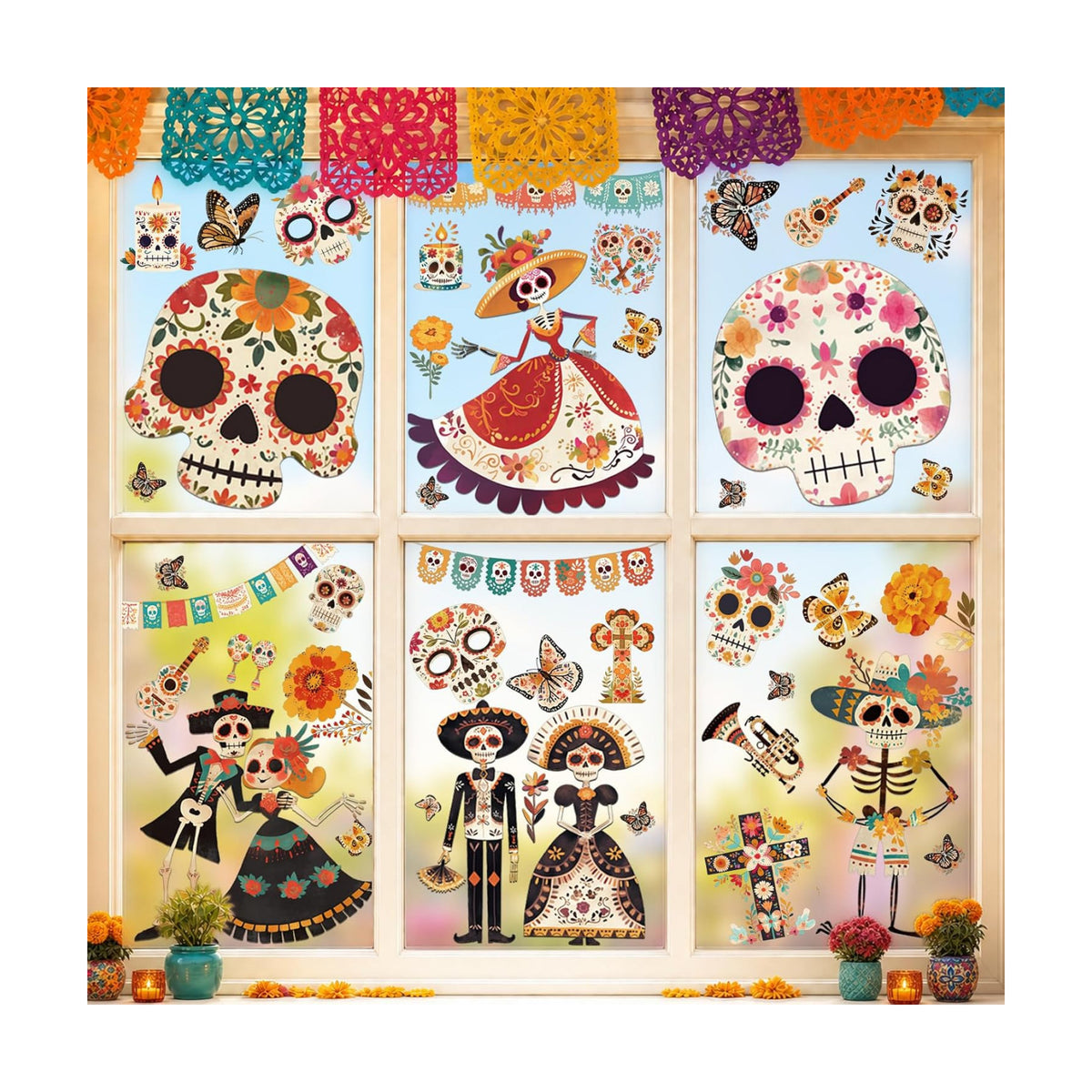 Dia De Los Muertos Decorations Window Clings Day of The Dead Stickers Decor