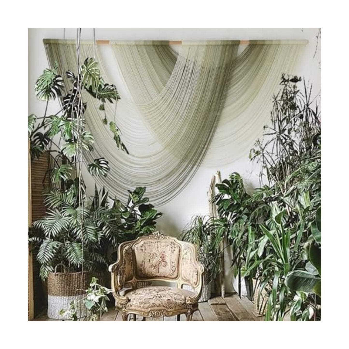 Macrame Wall Hanging Boho Tapestry Dip Dyed Ombre Moss Green 57"W*39"L