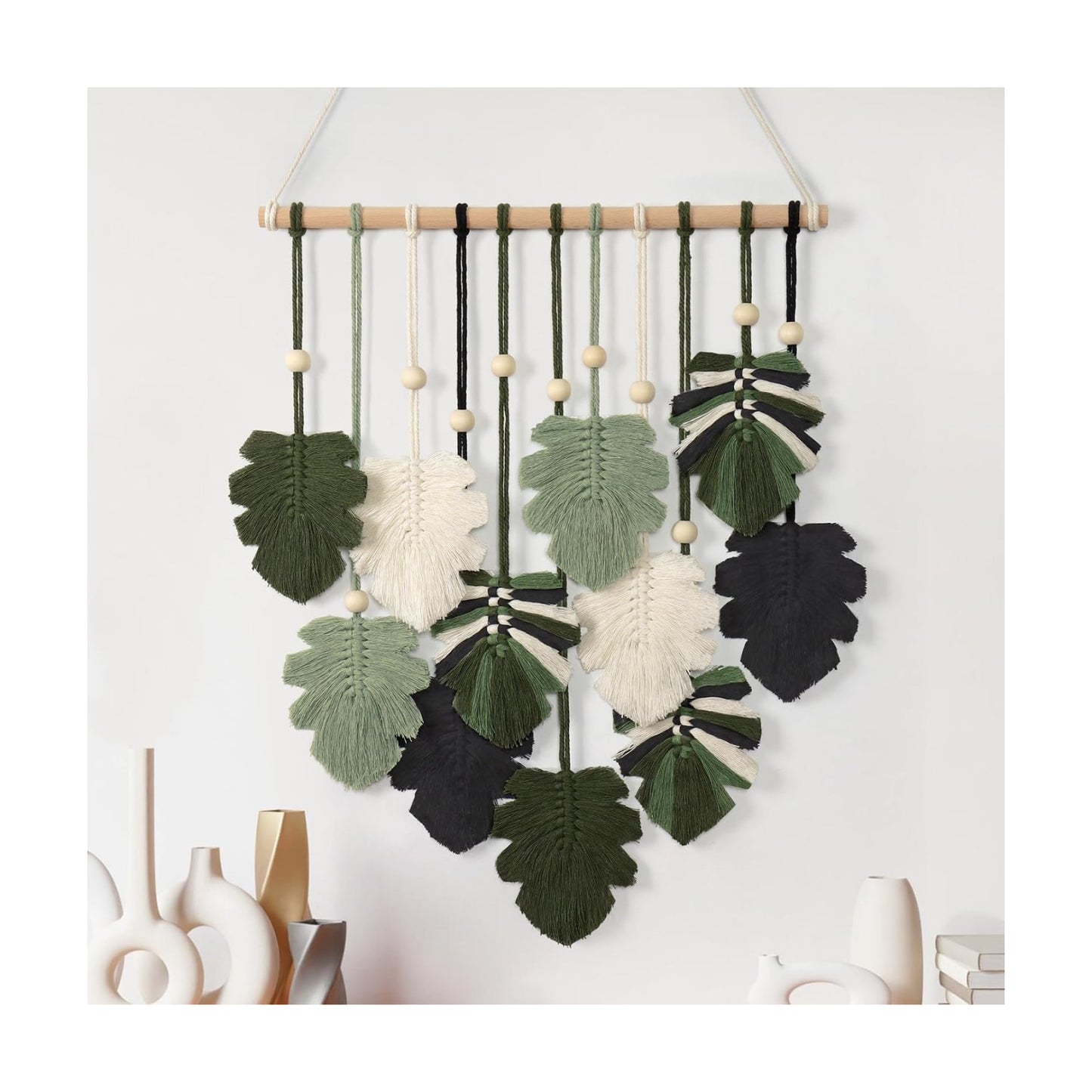 Macrame Wall Hanging Boho Home Decor / Green Black Beige
