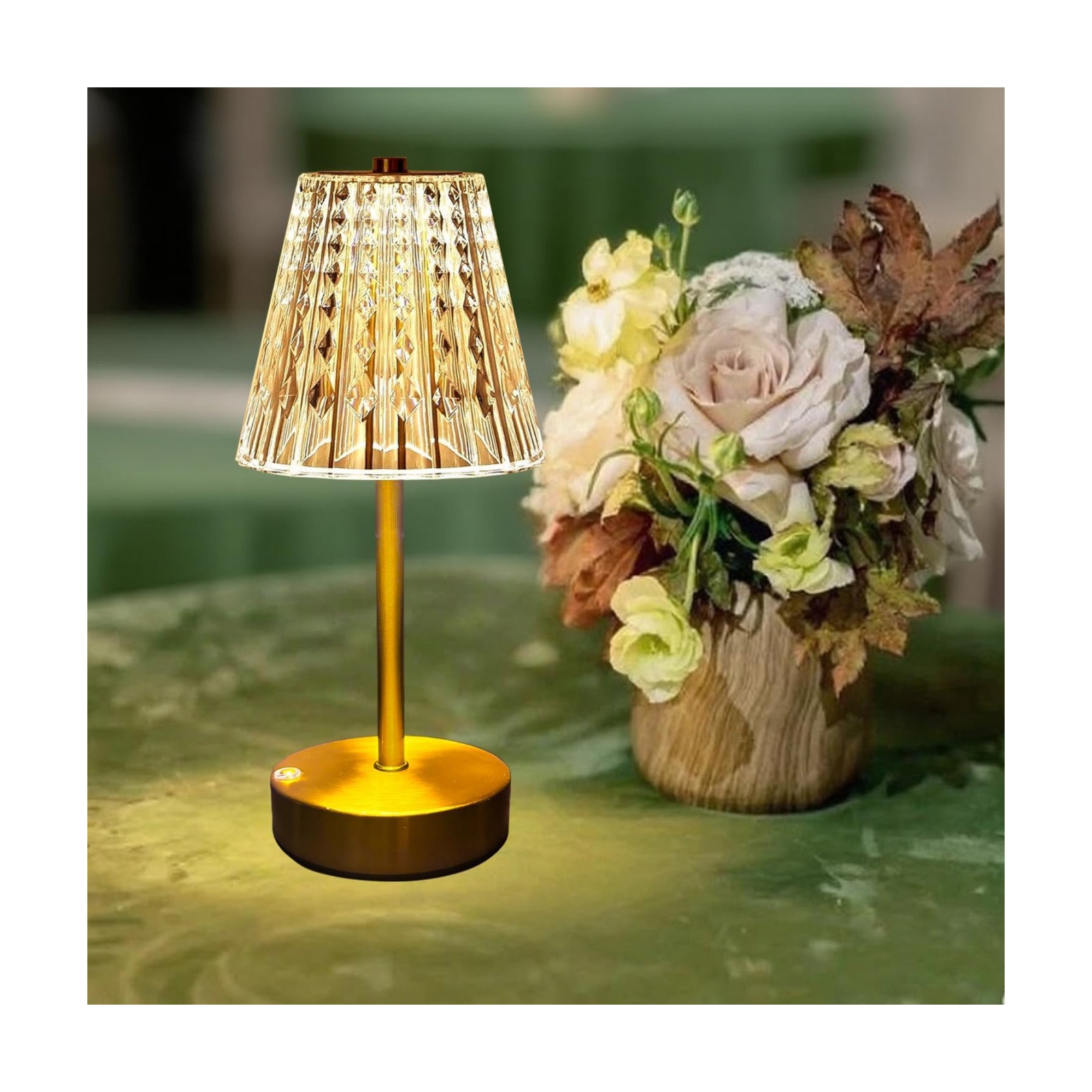 Gold Cordless Table Lamp Rechargeable,5000mAh Battery Operated Lamps,Mini Small Crystal Table Lamp for Restaurant