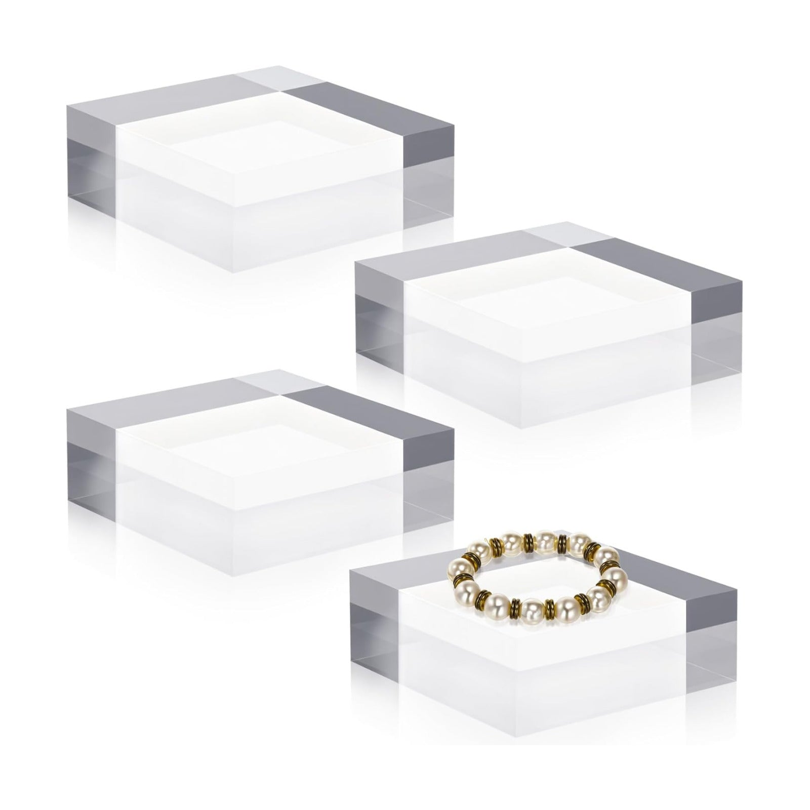 Qunclay 4 Pcs 4 x 4 x 2 Inches Acrylic Square Display Block Clear Polished Acrylic Cubes Jewelry Display Stand for