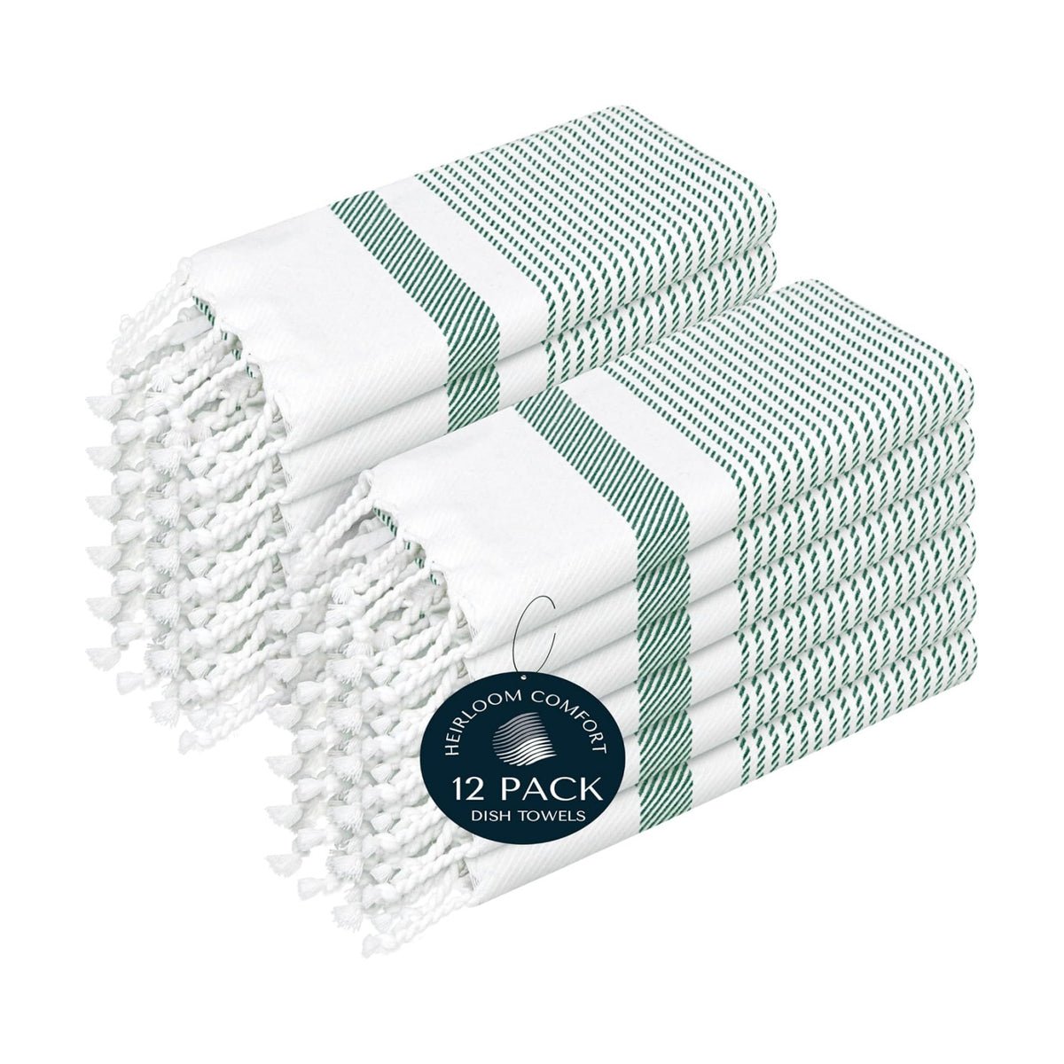Turquiose Green Turkish Kitchen Towels 16"x26", 12 Pack, 100% Cotton, Ultra Absorbent, Soft, Fast Dry, Machine