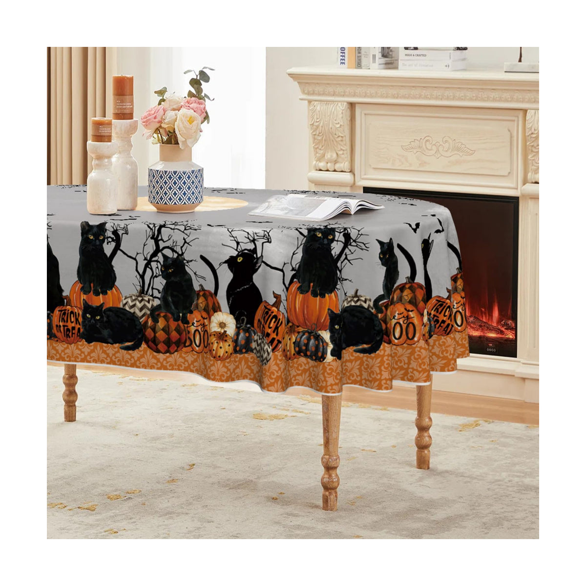 Horaldaily Halloween Tablecloth 60 x 84 Inch Oval Buffalo Plaid Pumpkin