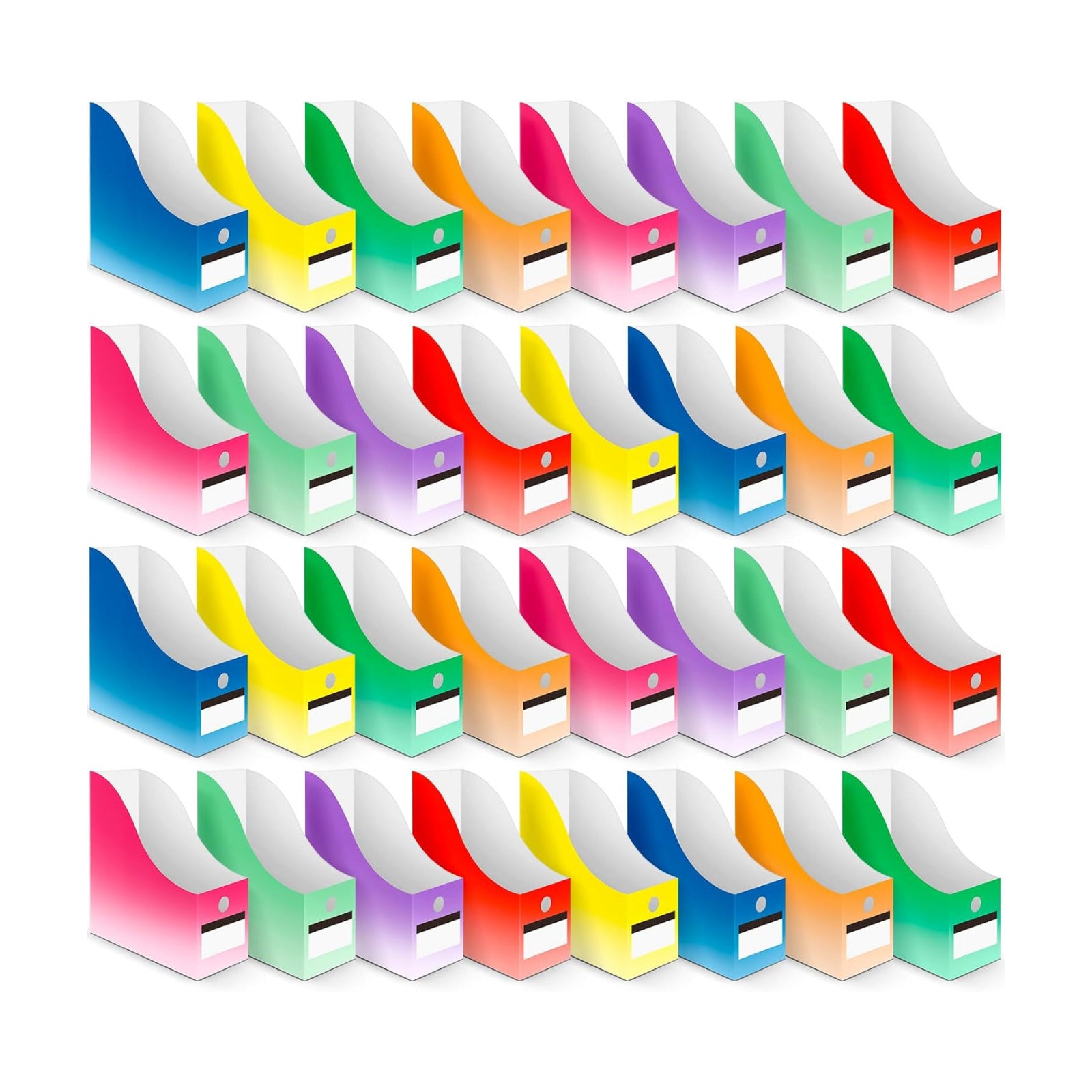32 Pcs Magazine File Holder Set Including Colored Foldable Desk File Holder Organizer White Label Stickers Cat Pen