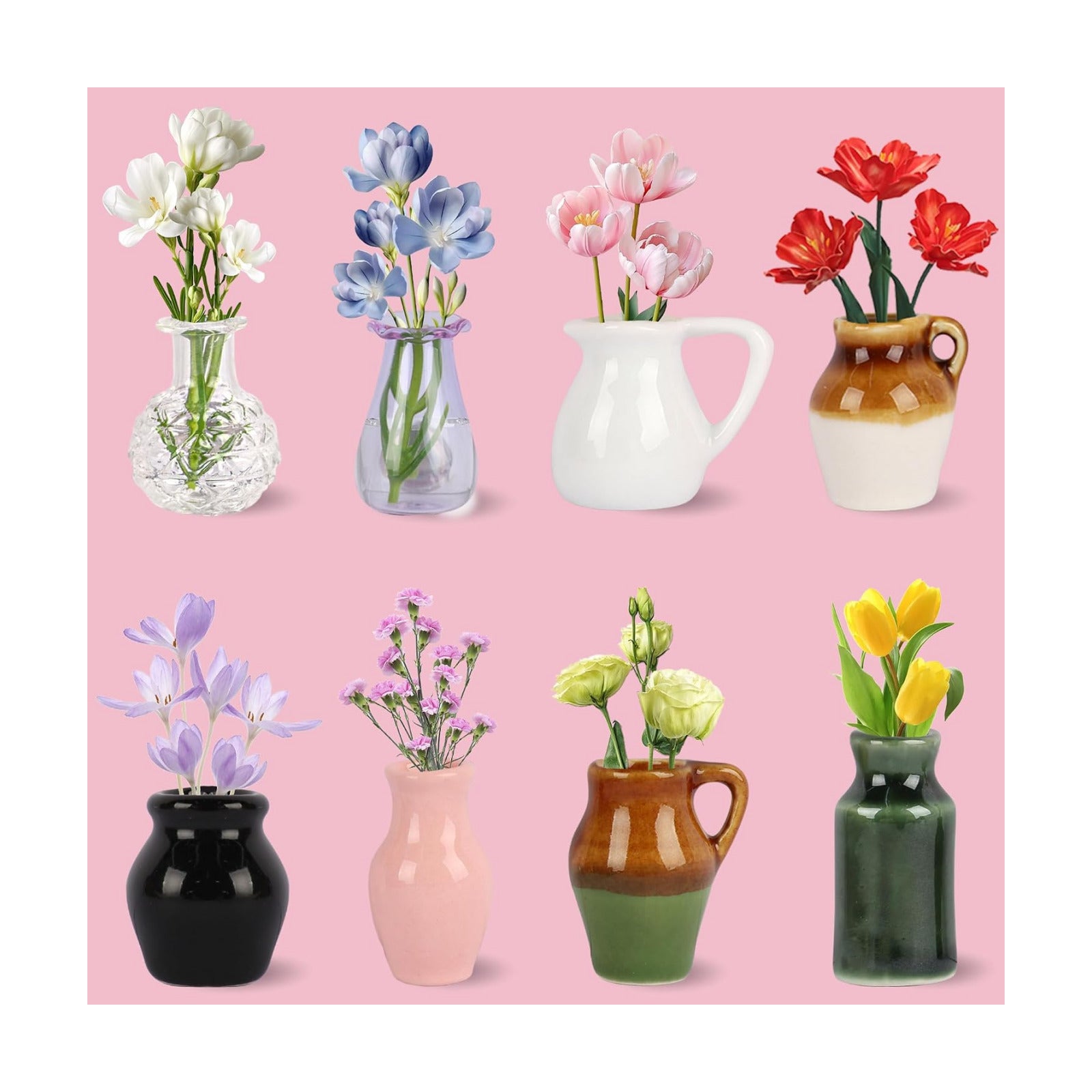 Ceramic Mini Vase Magnets for Fridge / Set of 8