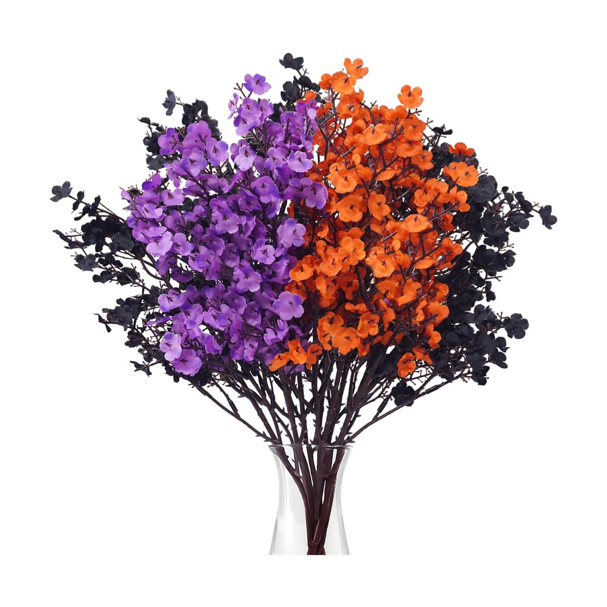 Uieke 6 Pcs Halloween Artificial Baby's Breath Flowers, Black & Purple & Orange Faux Gypsophila Flowers, Real Touch Silk Flowers for Cemetery Decor, Haunted House Party, Spooky Centerpieces