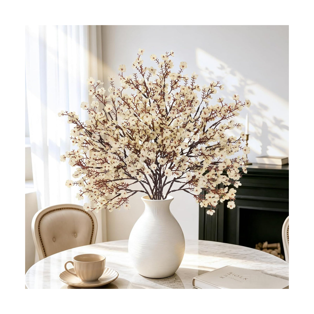 Uieke 6 Pcs Artificial Flowers Baby Breath Faux Champagne Artificial Gypsophila Bouquet Fake Silk Flowers Real Touch for Home Office Kitchen Wedding Wall DIY Room Farmhouse Décor