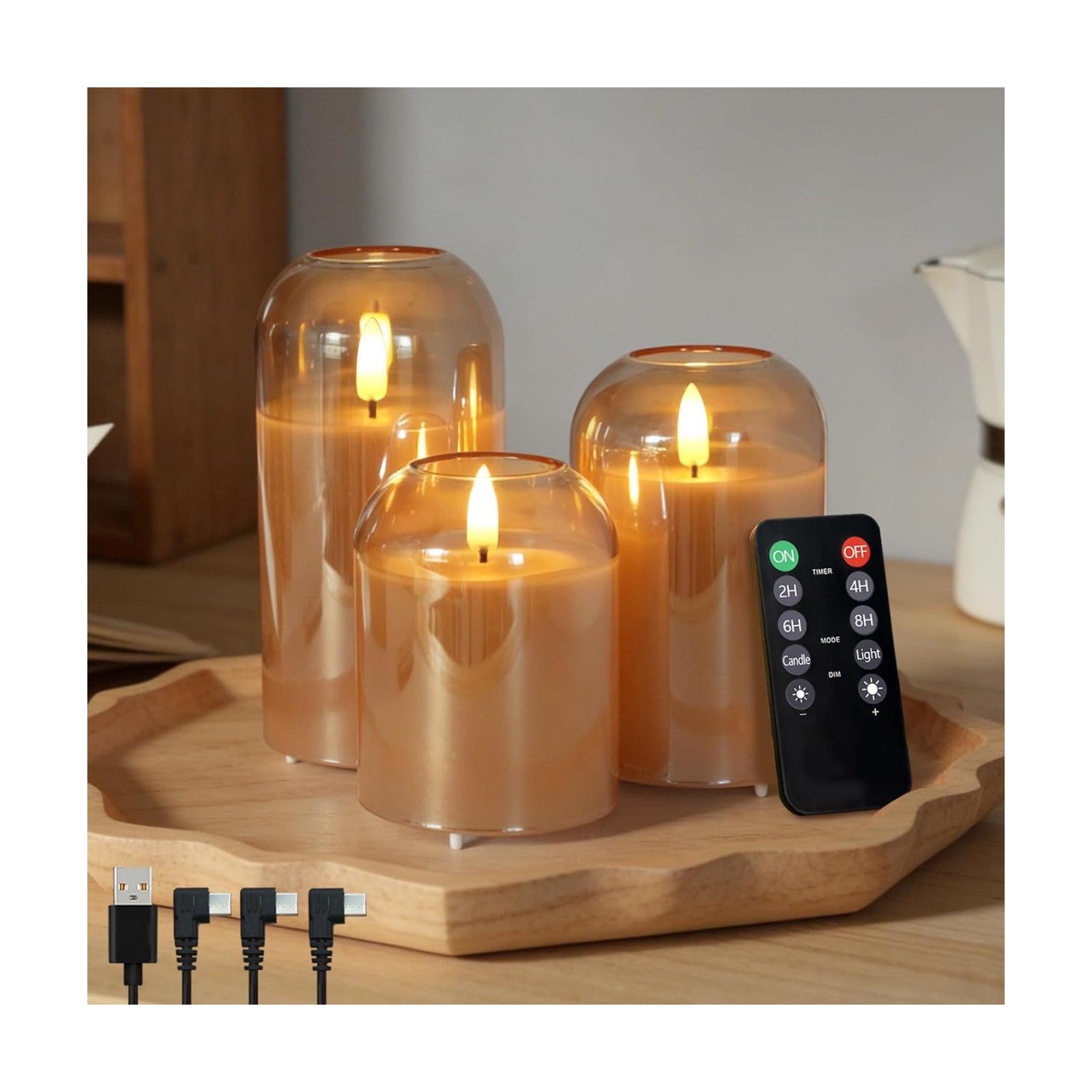 Rechargeable Glass Jar Flameless Candles, Realistic Flickering LED Pillar Real Wax Candle with Remote and Timer,LED