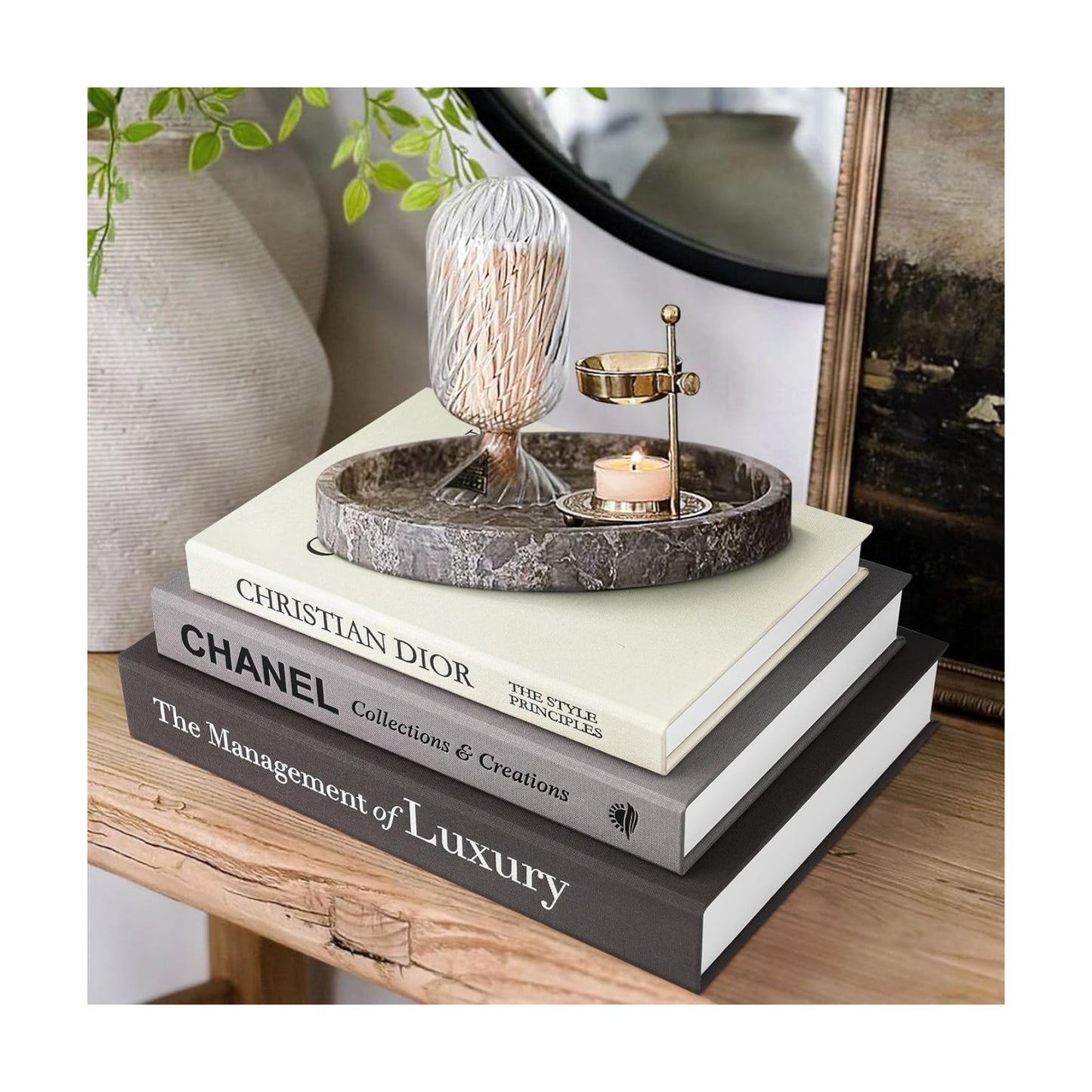 Minimalist Linen Hardcover Faux/Fake Books / Black-gray-beige / Luxury / Set of 3