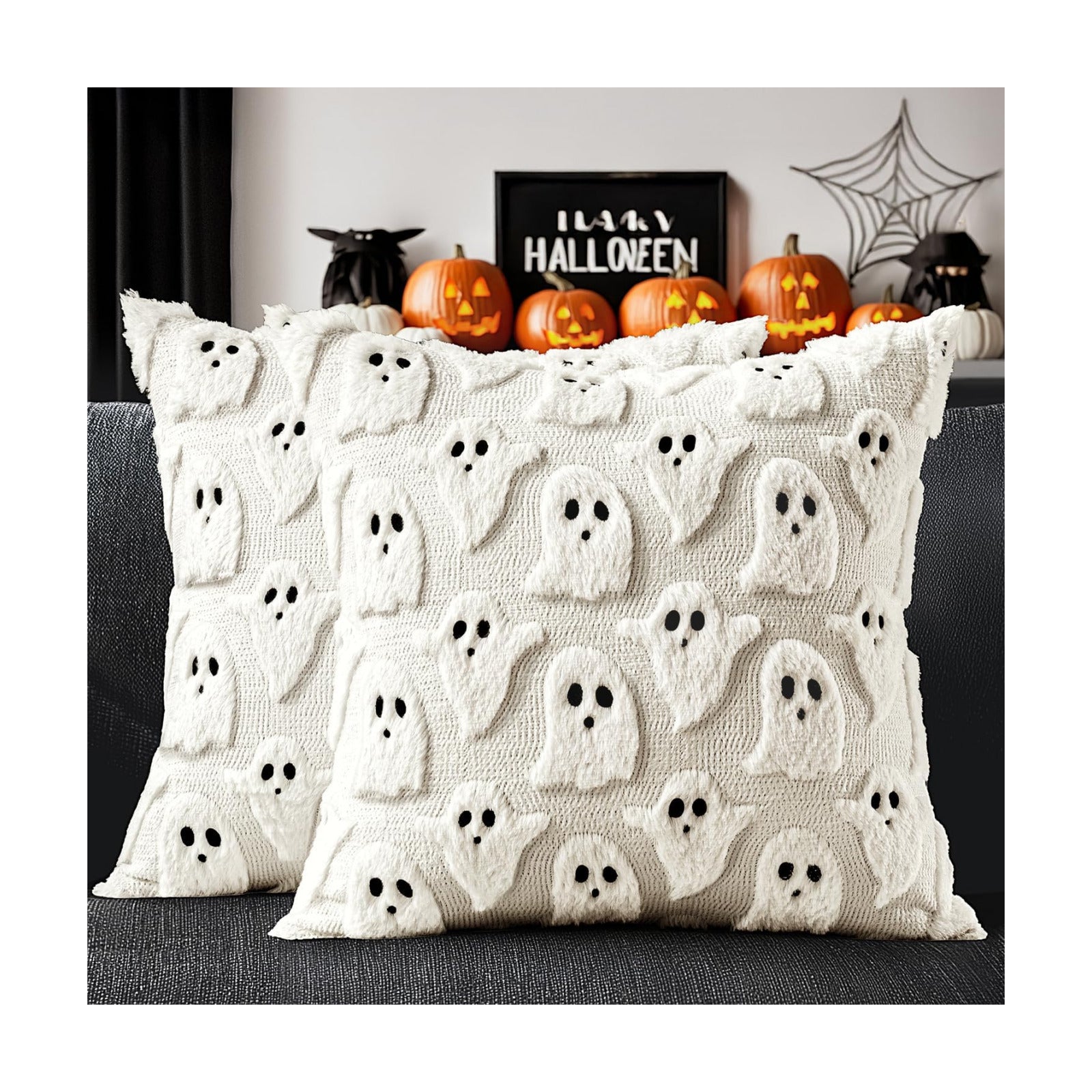 MIULEE Cream White Halloween Pillow Covers Cute Ghost Decor Set of 2 18x18