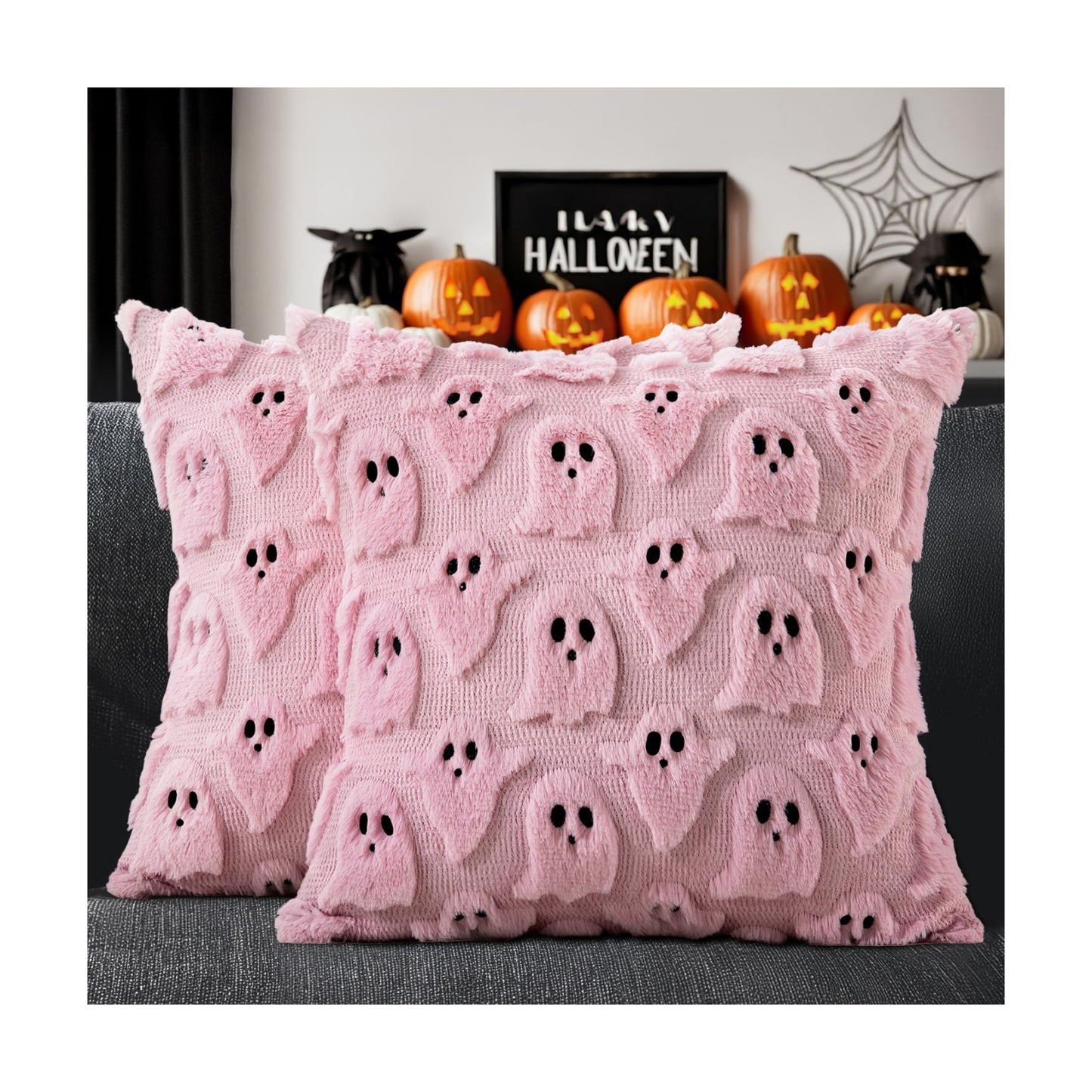 MIULEE Pink Halloween Pillow Covers Cute Ghost Decor Set of 2 18x18