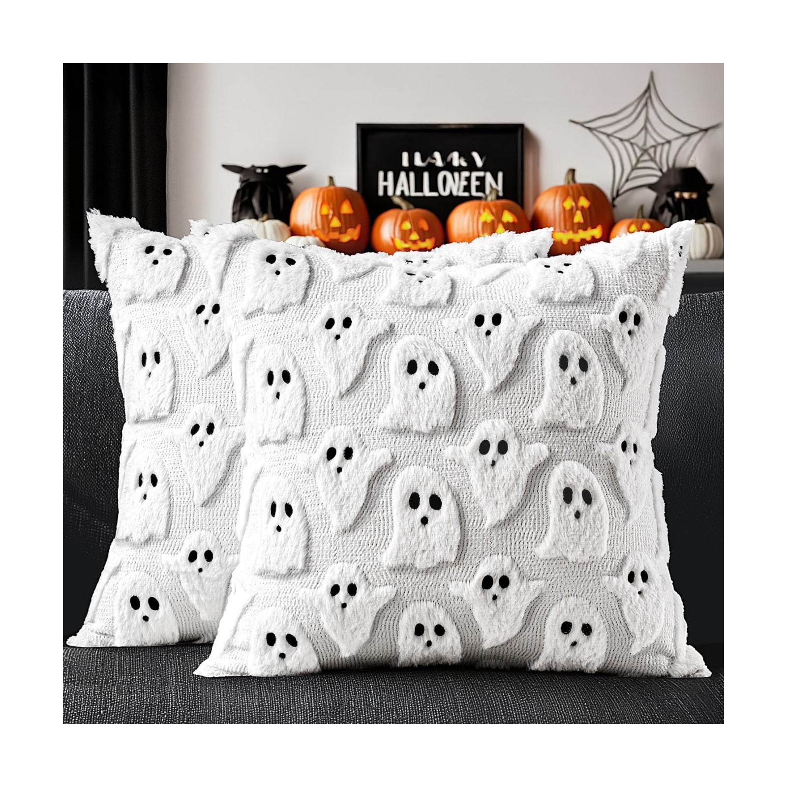 MIULEE White Halloween Pillow Covers Cute Ghost Decor Set of 2 18x18