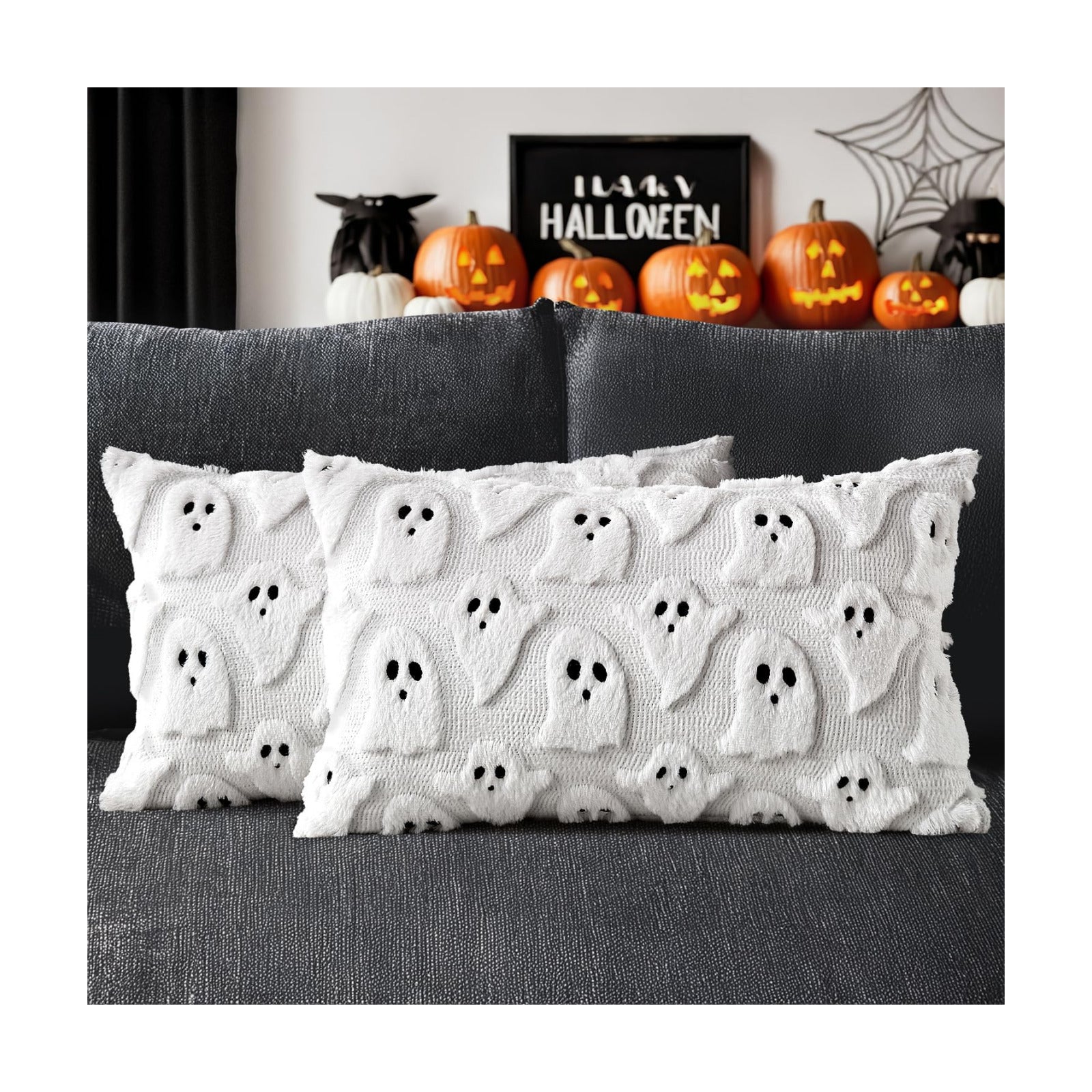 MIULEE White Halloween Lumbar Pillow Covers Cute Ghost Decor 12x20