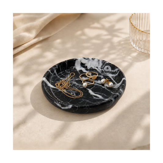 Small Natural Marble Jewelry Tray Key Plate Holder Dish Trinket Decor Catch All Bowl / Black