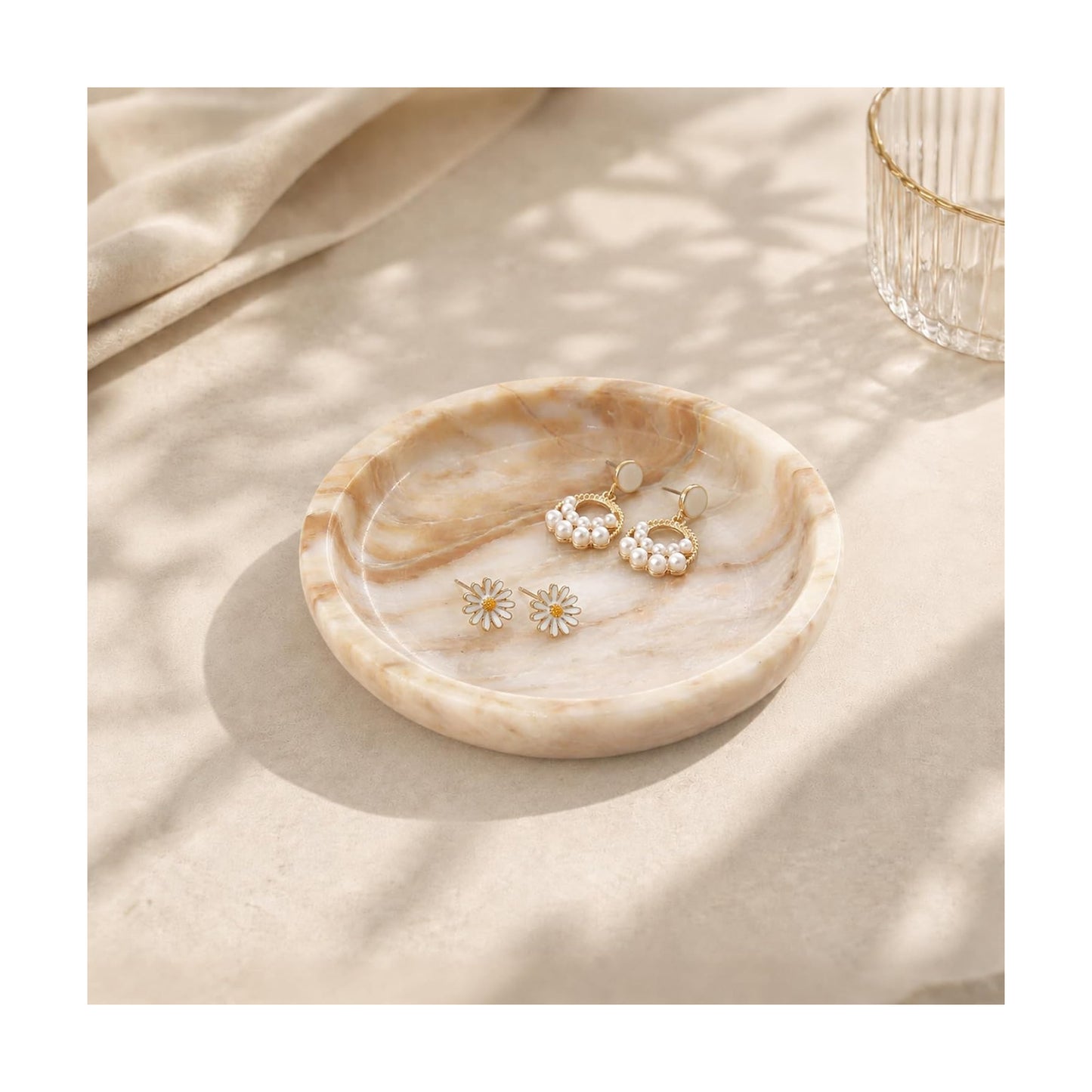 Small Marble Jewelry Tray Key Plate Holder Dish Trinket Decor Catch All / Calacatta Glod / Natural
