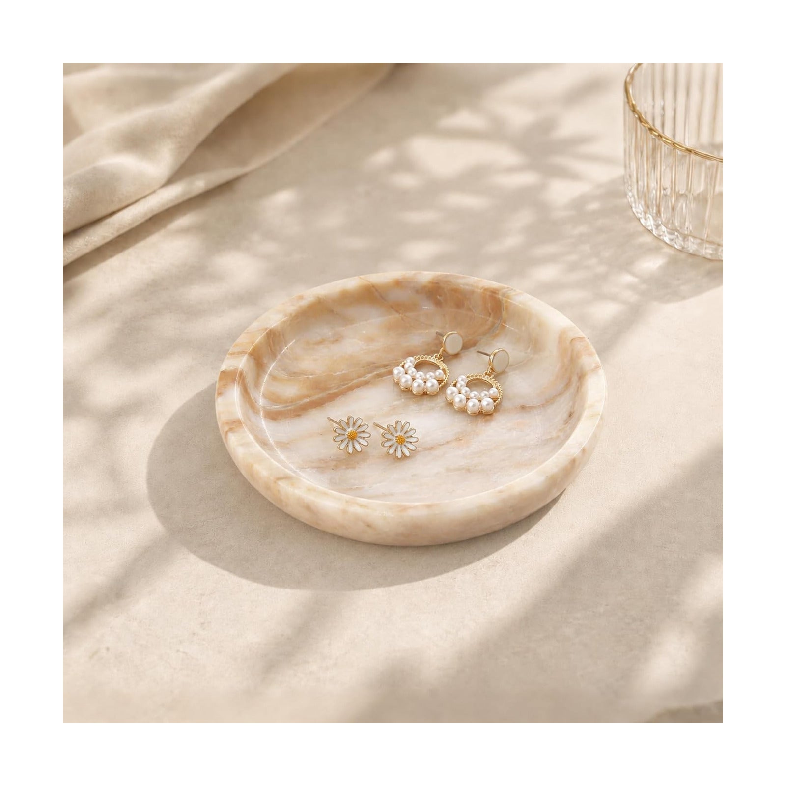 Small Marble Jewelry Tray Key Plate Holder Dish Trinket Decor Catch All / Calacatta Glod / Natural