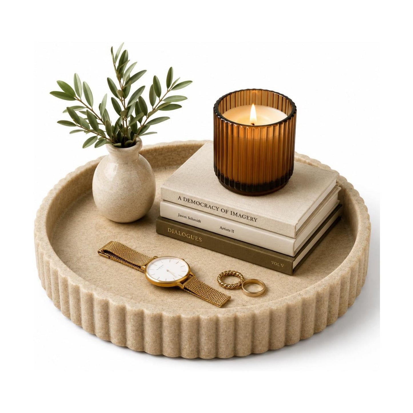 OAKOA Round Decorative Tray Coffee Table Tray - Resin Circle Tray Decor