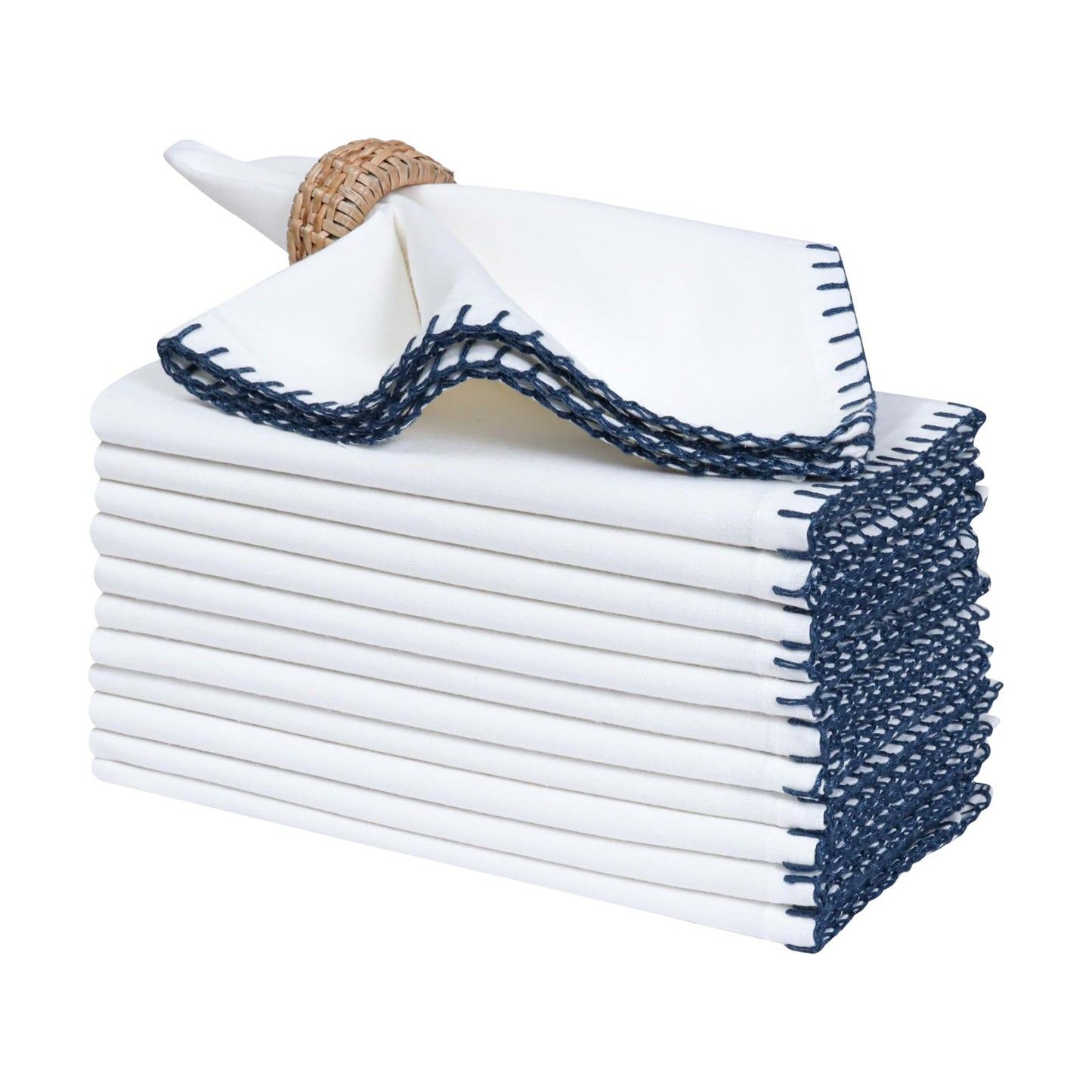 Bedding Craft Cotton Cloth Dinner Napkins Set of 12 – 18x18 Magical Forest Reusable Fabric Napkins with Blanket Stitch