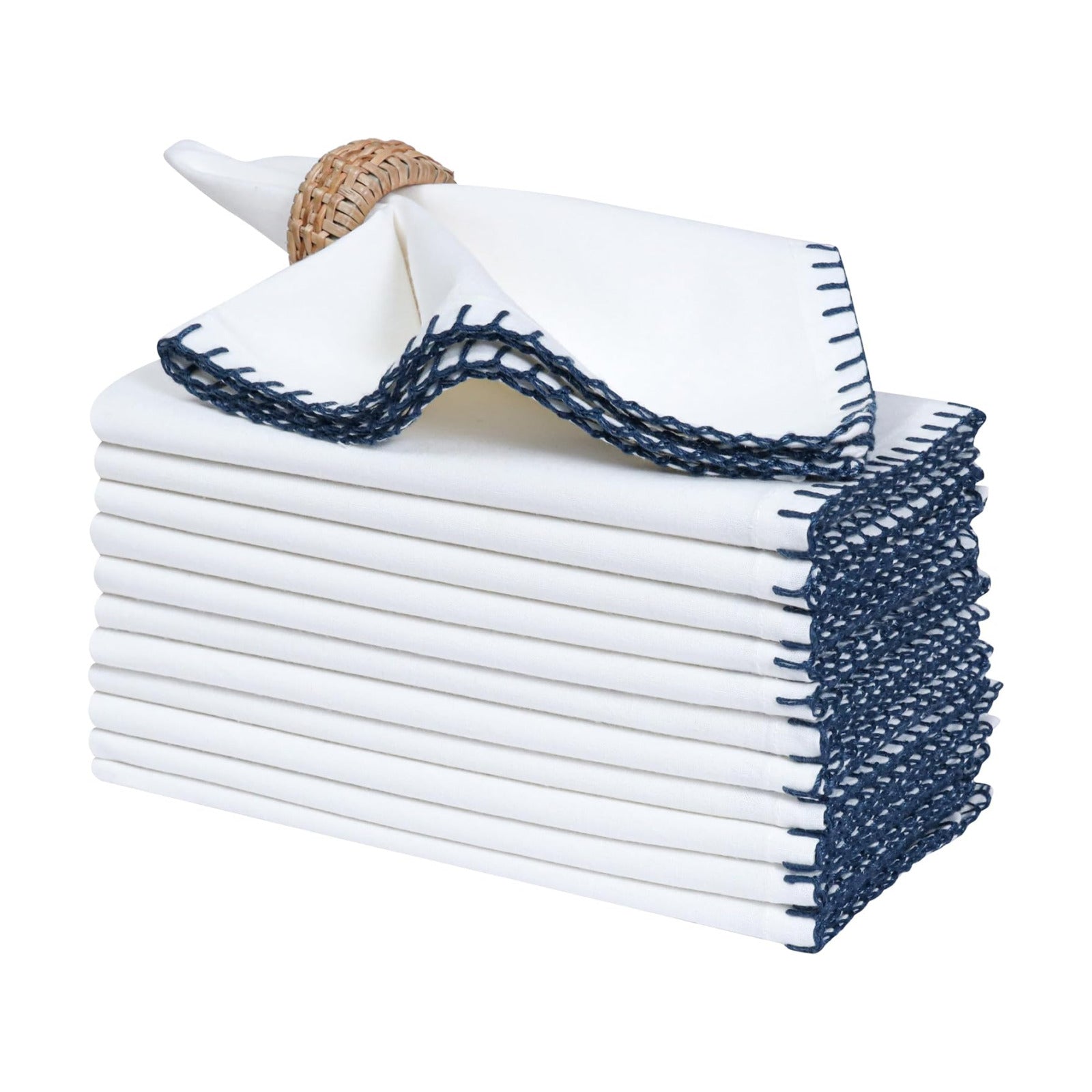 Bedding Craft Cotton Cloth Dinner Napkins Set of 12 – 18x18 Magical Forest Reusable Fabric Napkins with Blanket Stitch