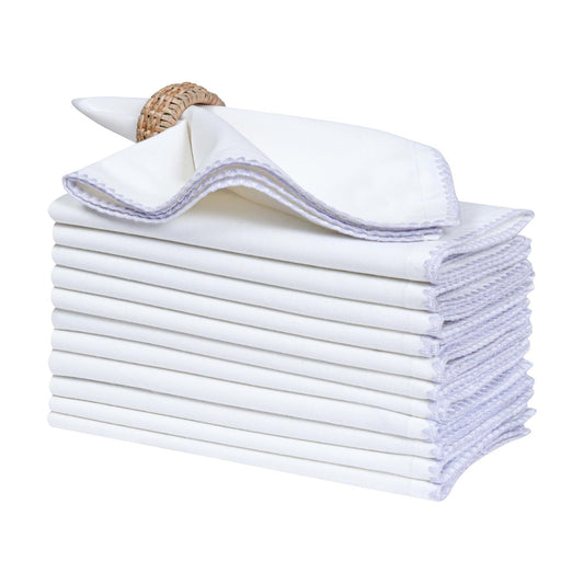 Bedding Craft Cotton Cloth Dinner Napkins Set of 12 – 18x18 Lavender Blue Napkins with Colored Edge Embroidery –