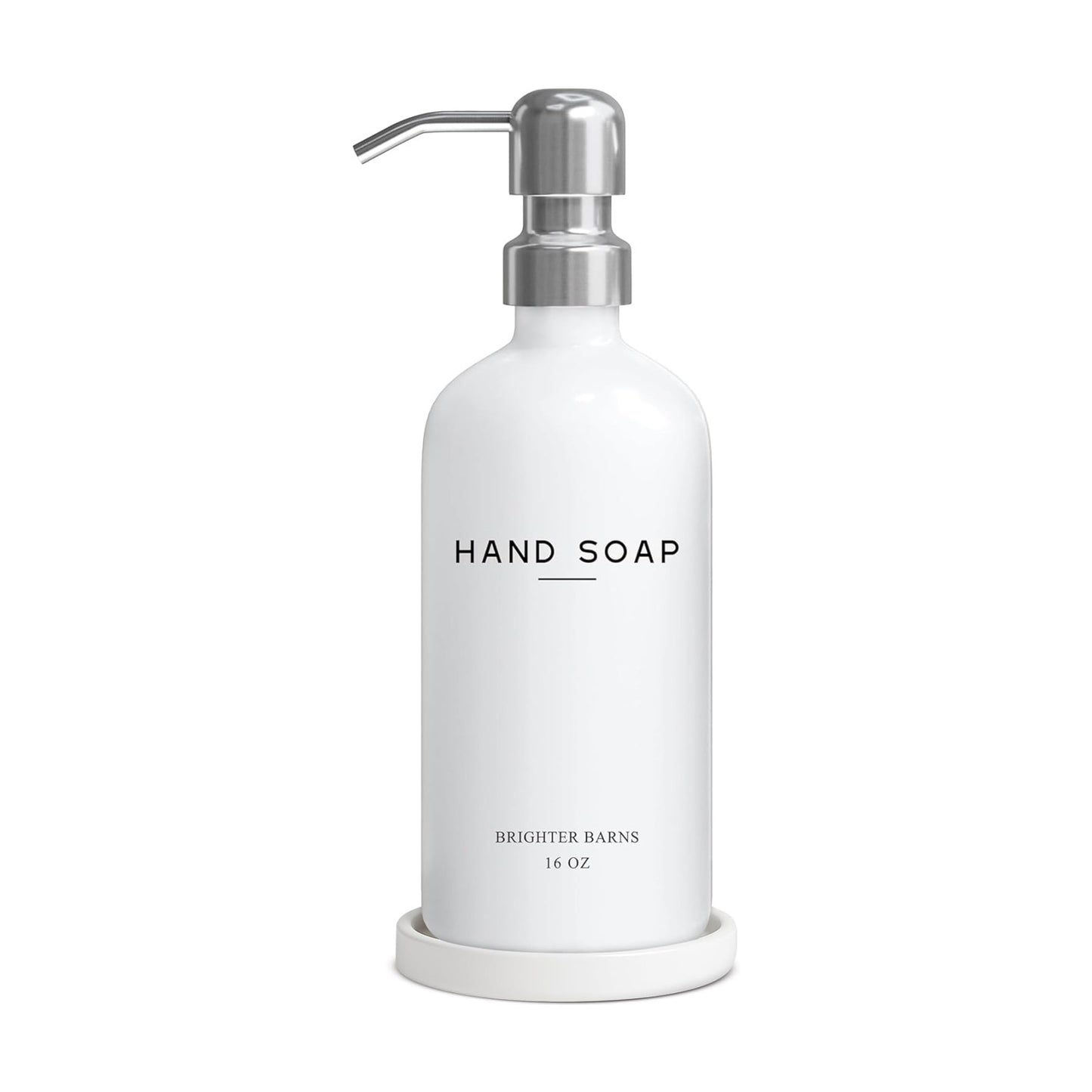 White Glass Hand Soap Dispenser Bathroom Set by Brighter Barns - Bathroom Soap Dispenser Set with Ceramic Tray