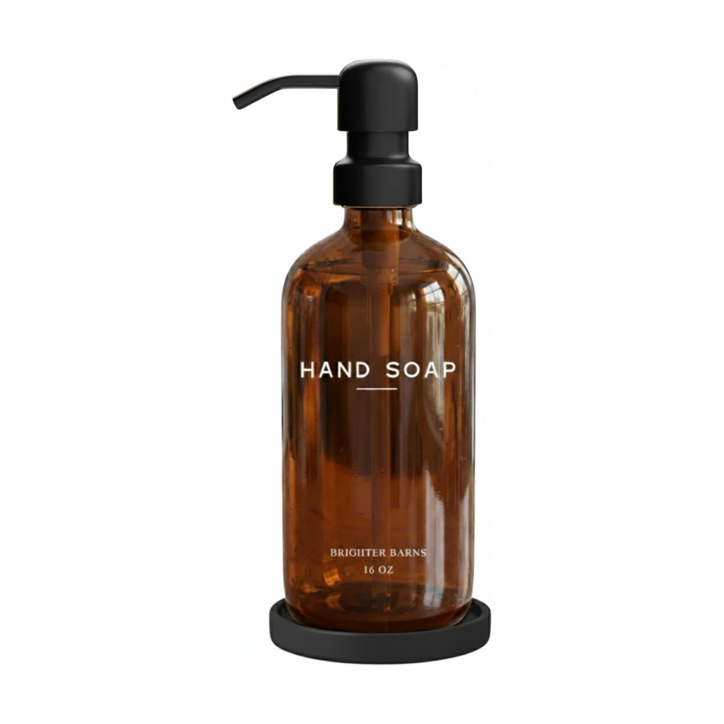 Amber Glass Hand Soap Dispenser Bathroom Set by Brighter Barns - Refillable Liquid Hand Soap Dispenser Tray and Pump