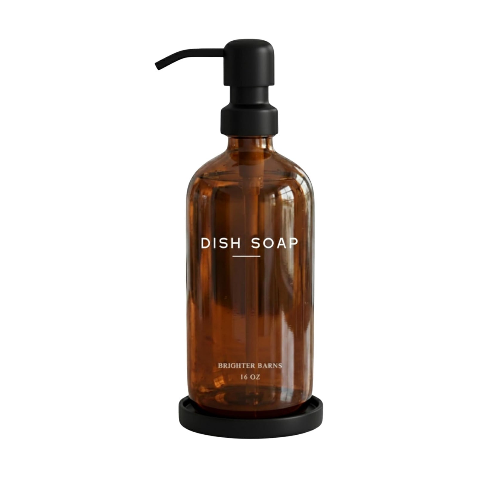 Amber Glass Dish Soap Dispenser for Kitchen Sink by Brighter Barns - Kitchen Soap Dispenser Set with Pump & Tray