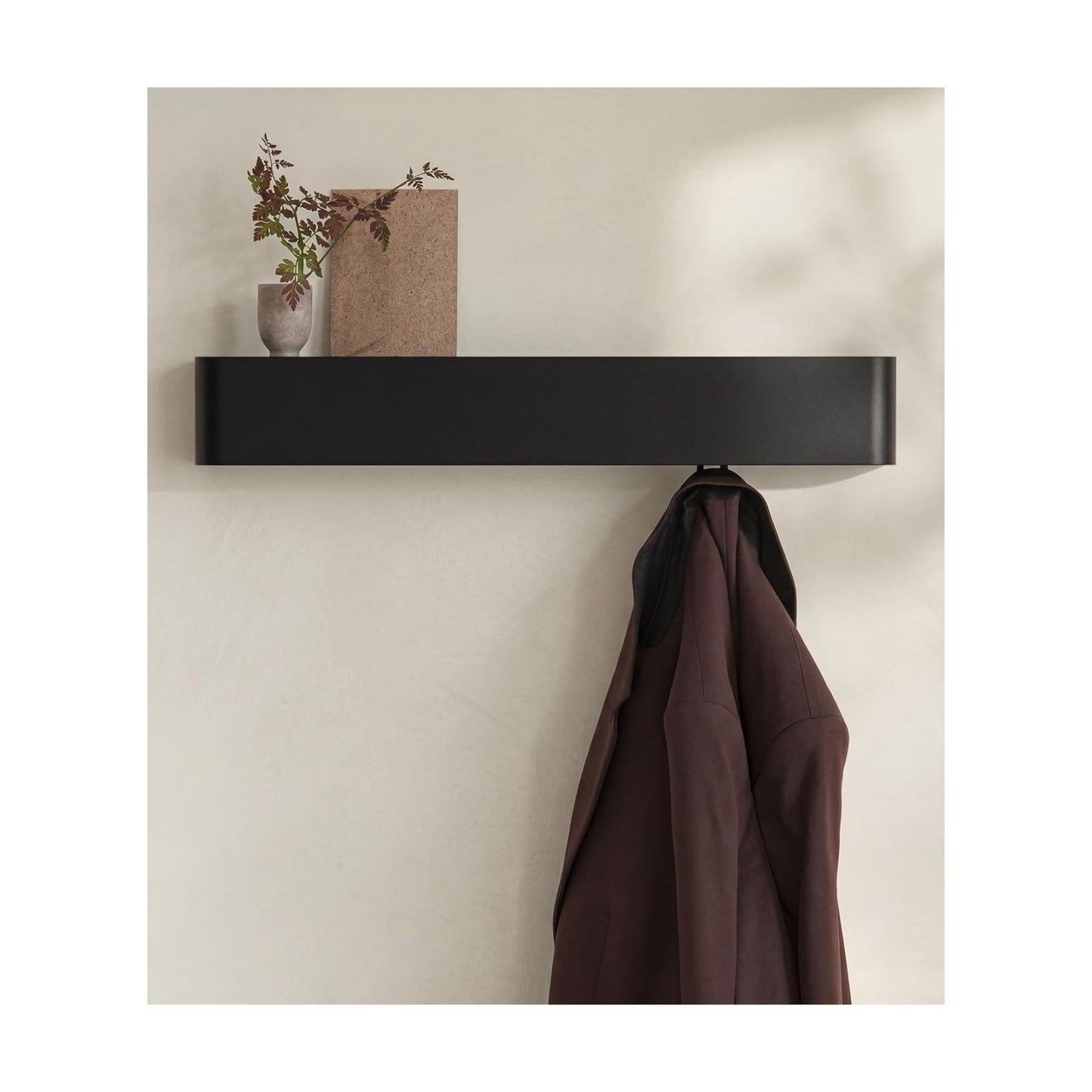 Kazai. Coat Rack Wall Mount with Shelf 'Tone' | Modern Design Coat Hanger with Hidden Hooks and Storage | Hat Rack with