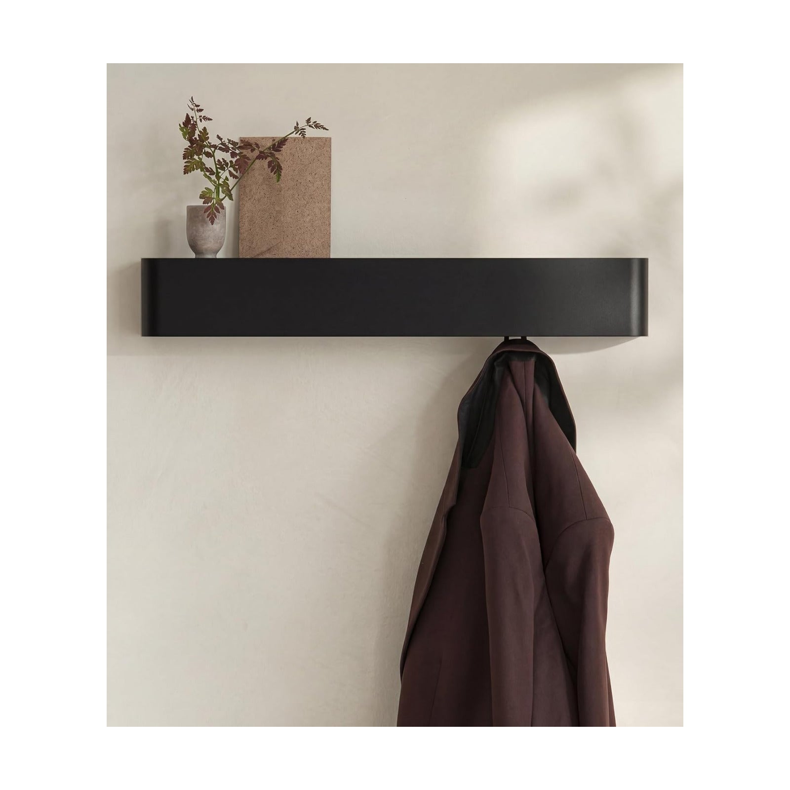 Kazai. Coat Rack Wall Mount with Shelf 'Tone' | Modern Design Coat Hanger with Hidden Hooks and Storage | Hat Rack with