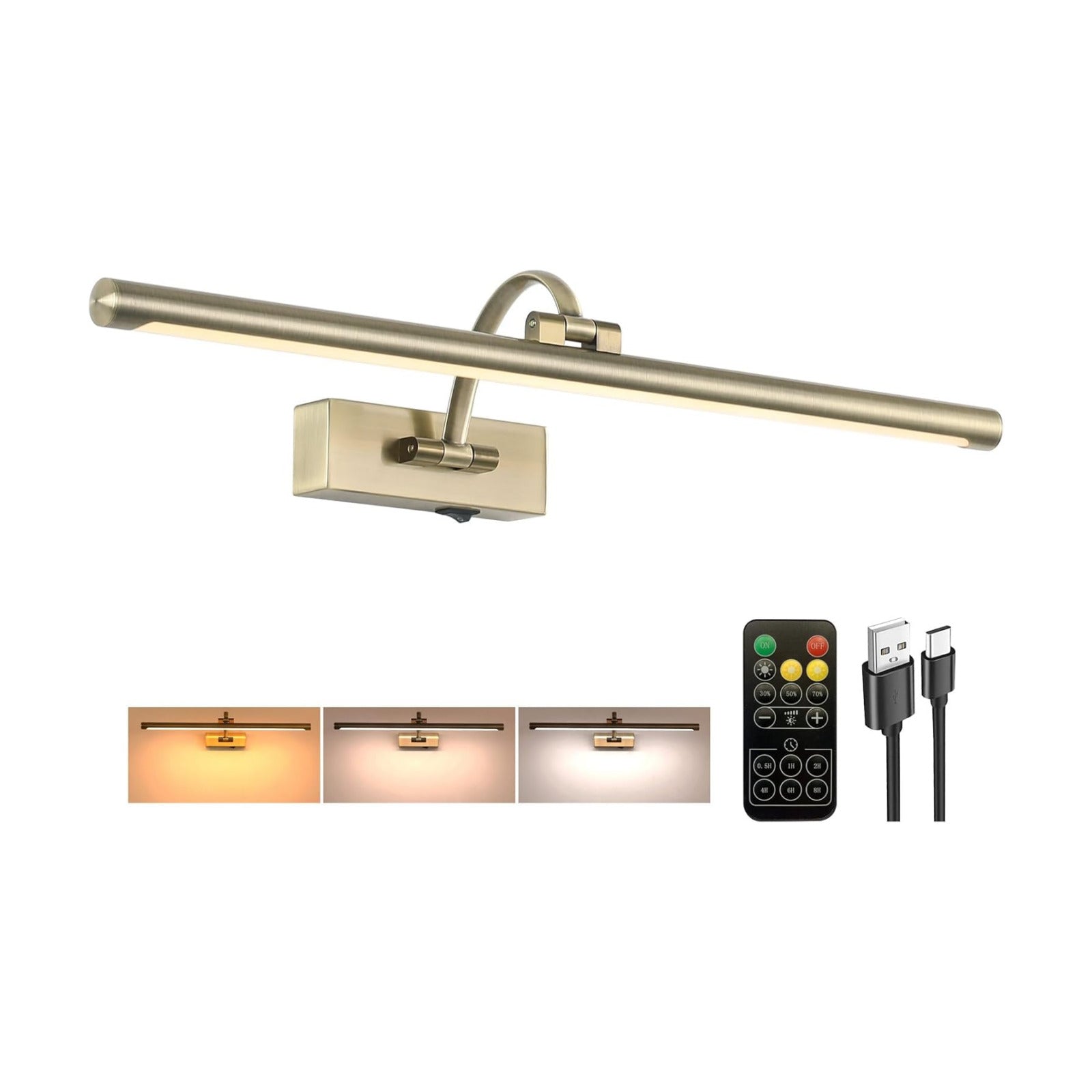 Tassuowell Antique Bronze Picture Light, 23.6 Inch Remote Control Painting Lights for Wall Cordless, 3CCT Dimmable Wall