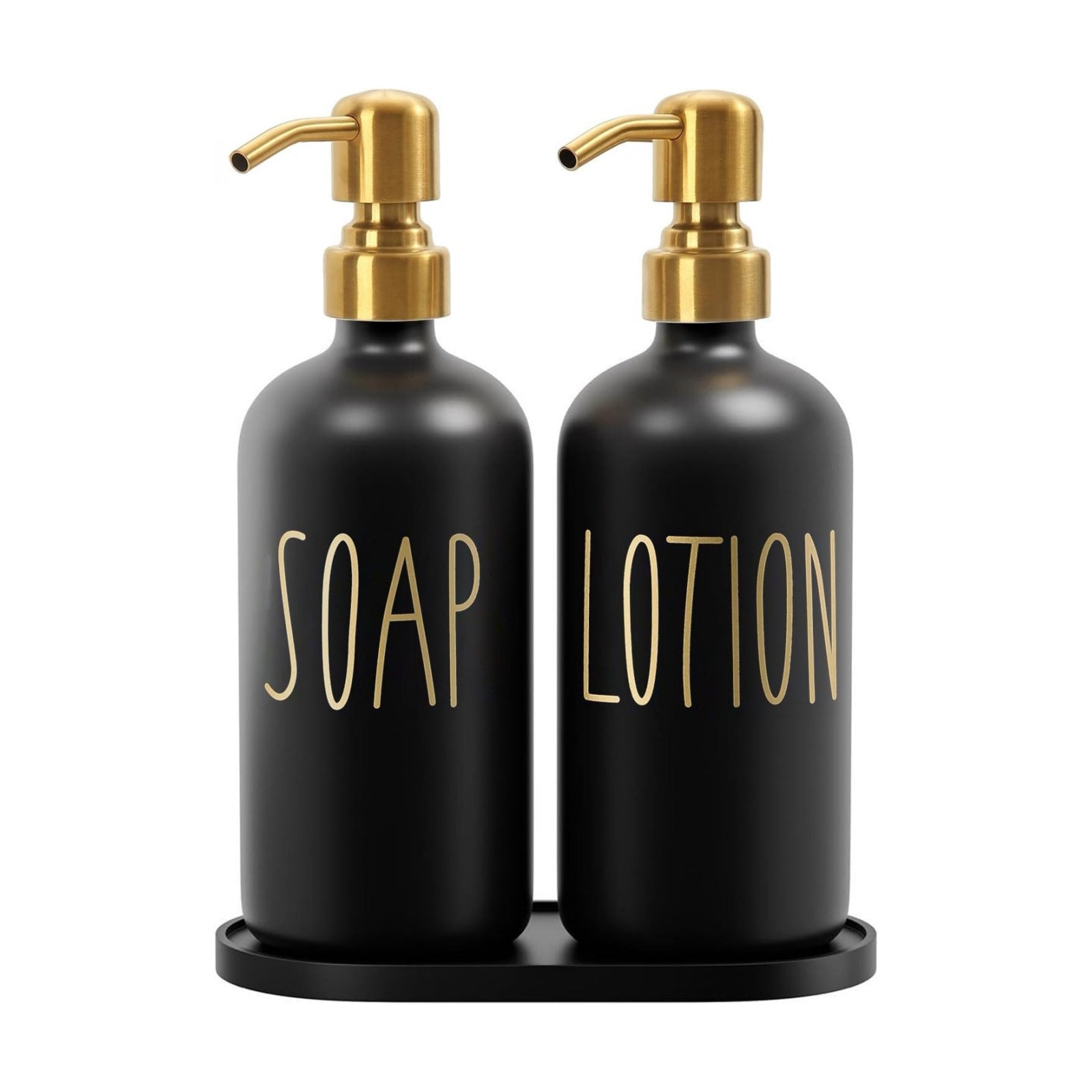 MOMEEMO Bathroom Soap Dispenser Set, Black & Gold | Contains Hand Soap and Lotion Dispenser, Suitable for Black and