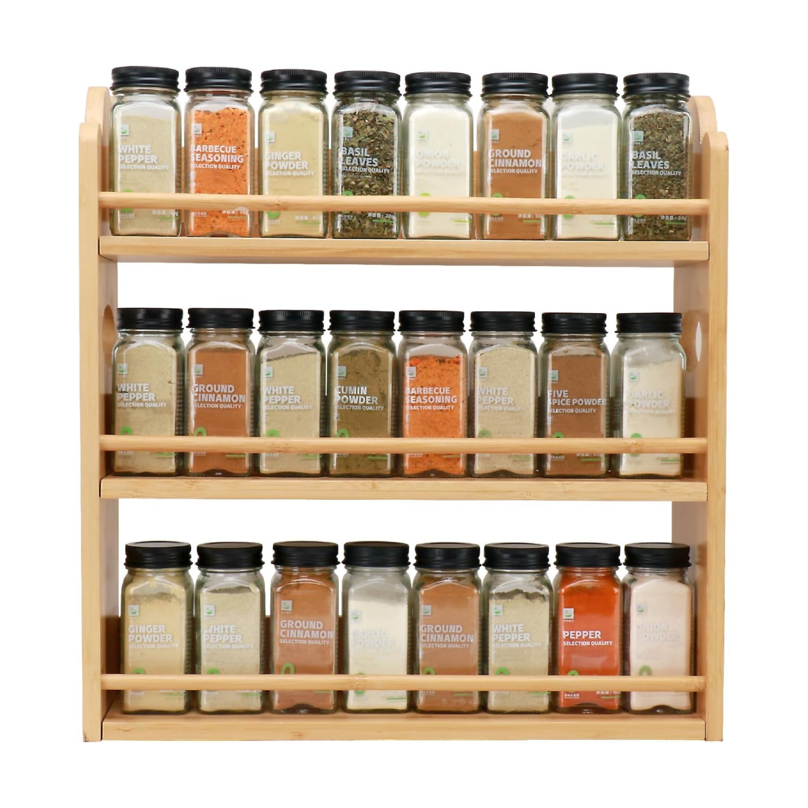 3-Tier Bamboo Spice Rack, Wall Mount & Countertop Spice Organizer | Seasoning Jars Rack Shelf Spice Organizer for