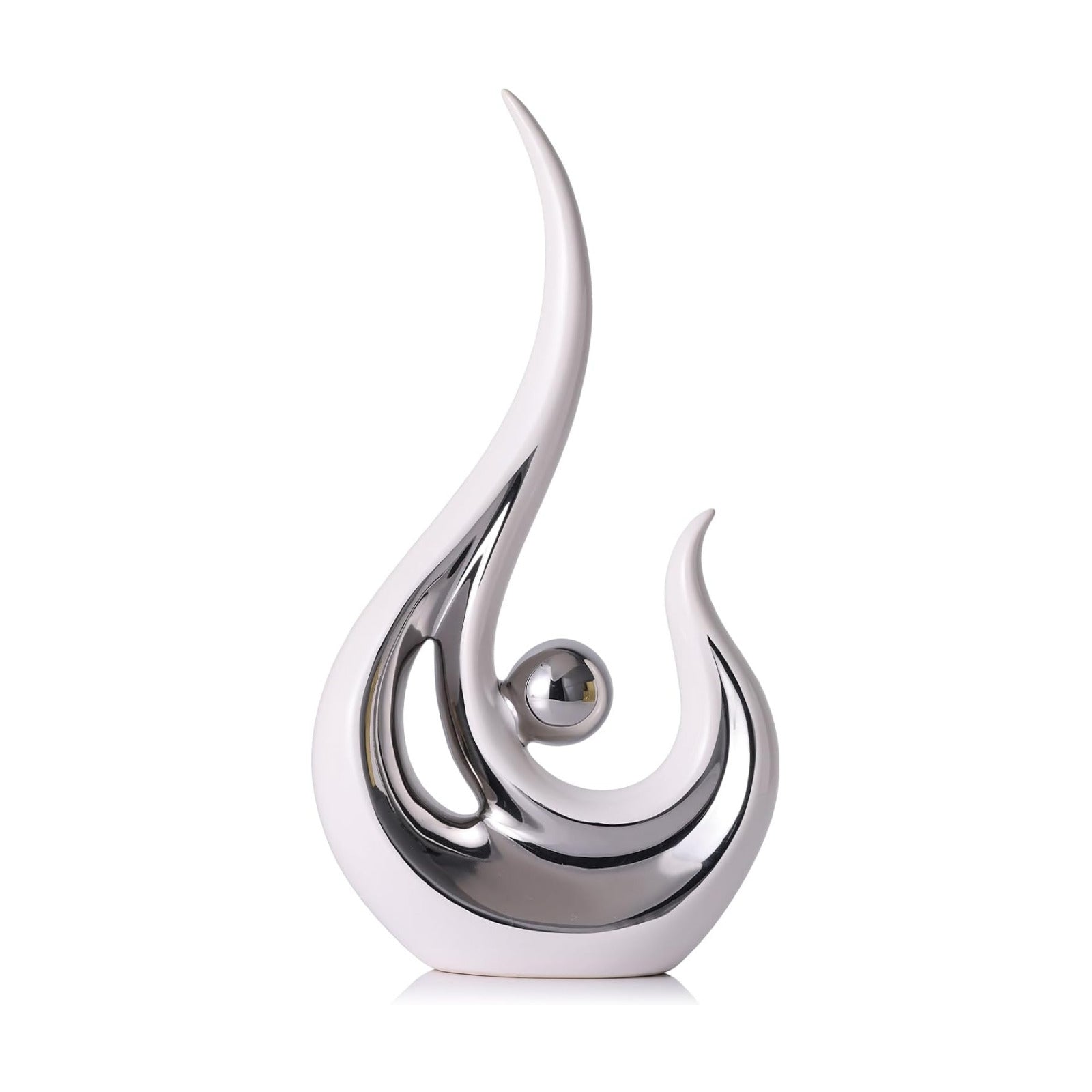 Decorative Statues / White Silver Abstract Figurine Statues / White and Silver
