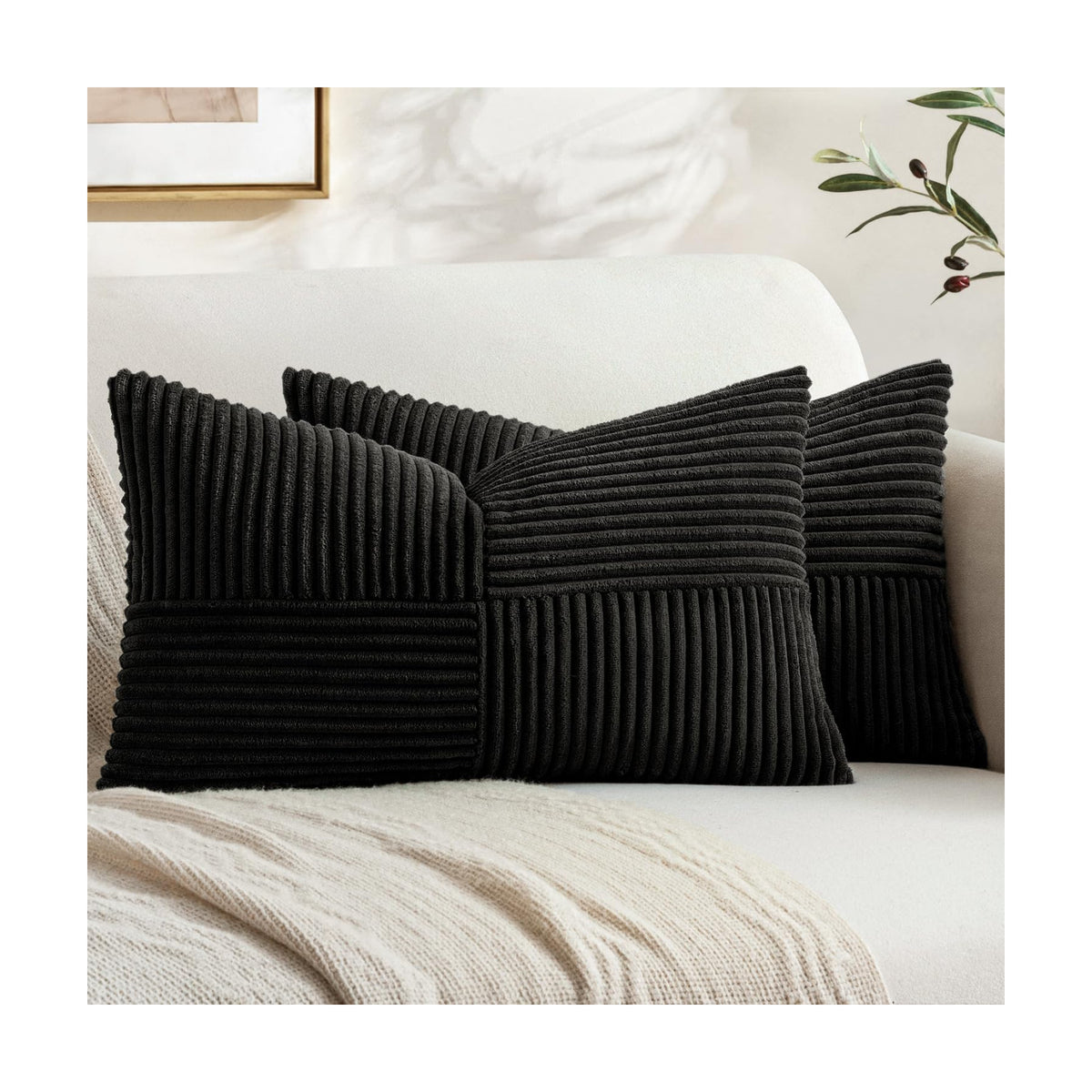 MIULEE Black Decorative Lumbar Throw Pillow Covers 14x24 Inch 2 Pack