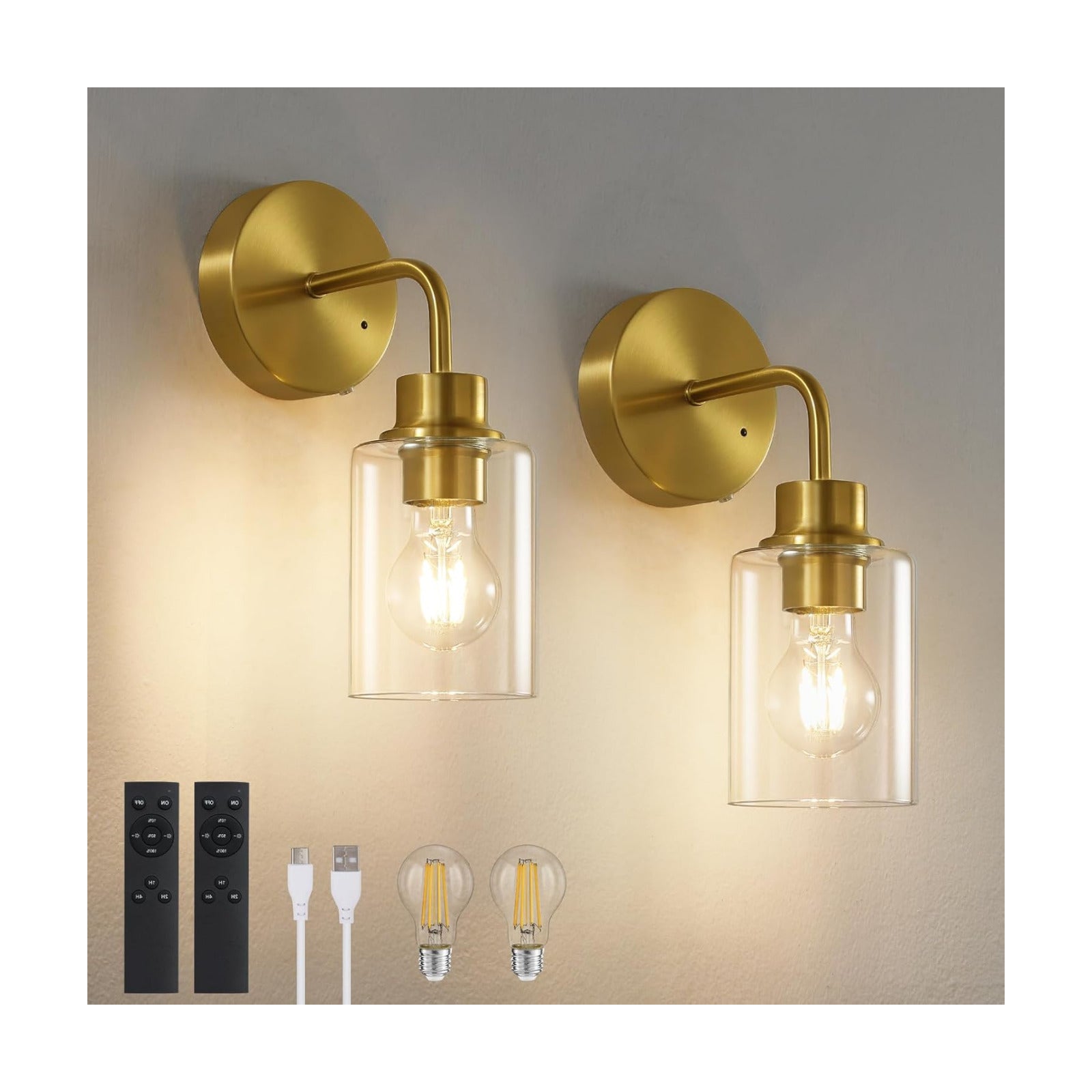 Epinl Battery Operated Wall Sconce Set of Two - Dimmable Wireless Sconces Set of 2 with Remote Control, Cordless
