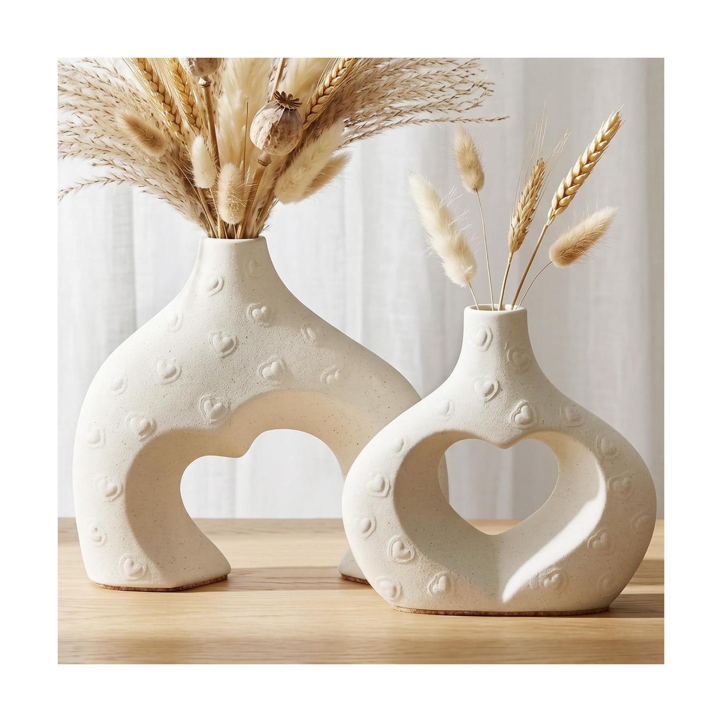 Ceramic Heart Flower Vase Home Decor / Large Cream White / Set of 2