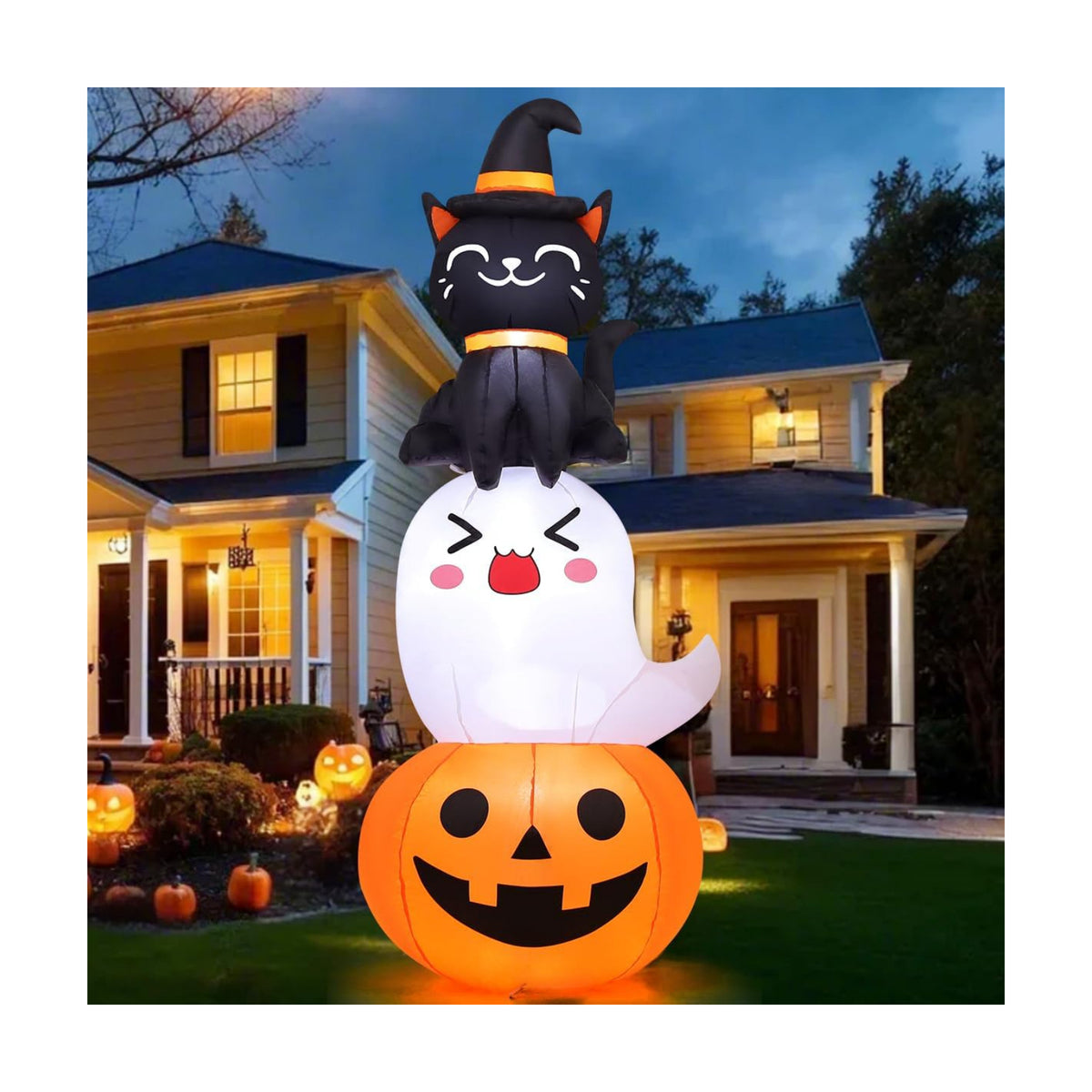 COMIN 6 FT Halloween Inflatables Pumpkin Ghost Cat Combo Outdoor Decorations Blow Up Yard with Built-in LEDs for Indoor Party Garden Lawn Decor