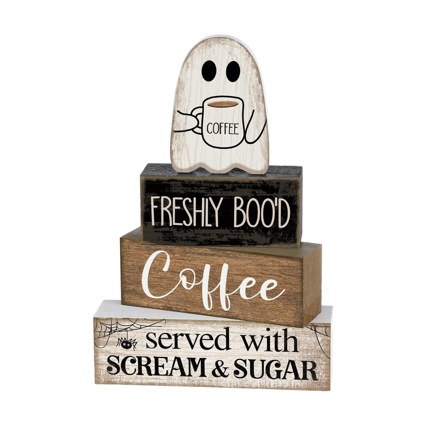 Lineshading 4 Pcs Halloween Coffee Table Decor Wooden Ghost Coffee Bar Sign