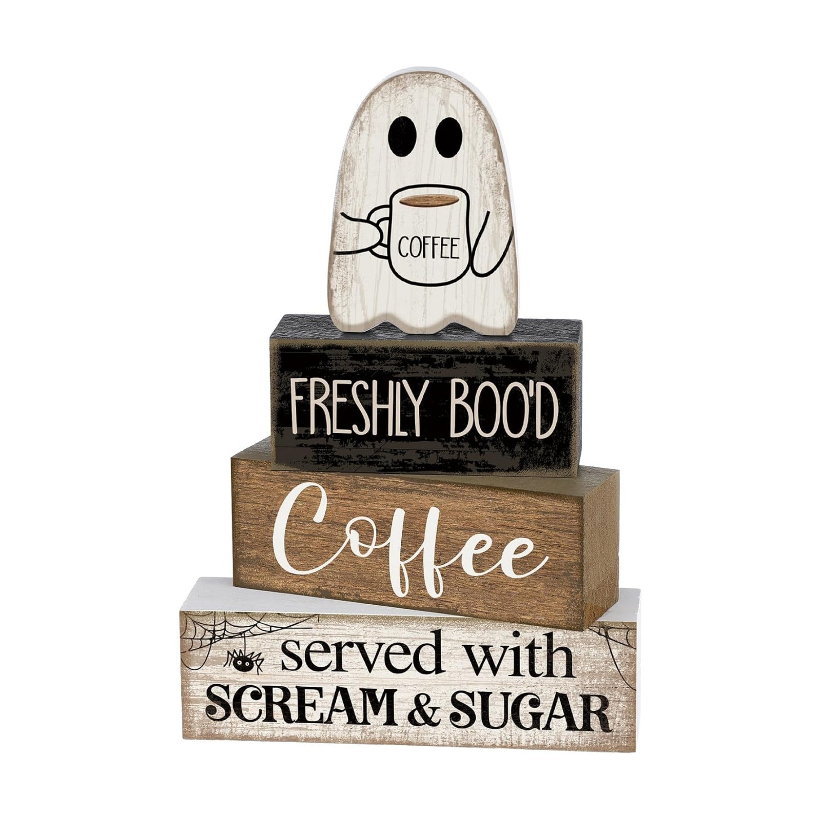 Lineshading 4 Pcs Halloween Coffee Table Decor Wooden Ghost Coffee Bar Sign