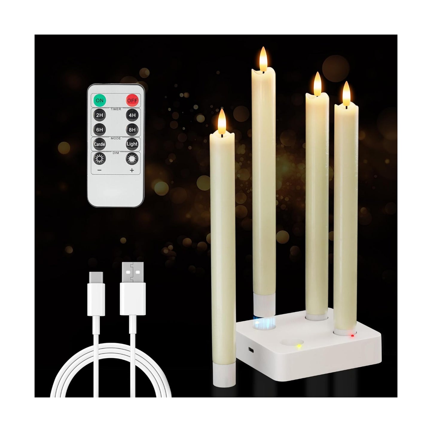 Flameless Taper Candles with Remote, Rechargeable LED Candles | Real Wax Battery Operated Candlesticks, with Charging