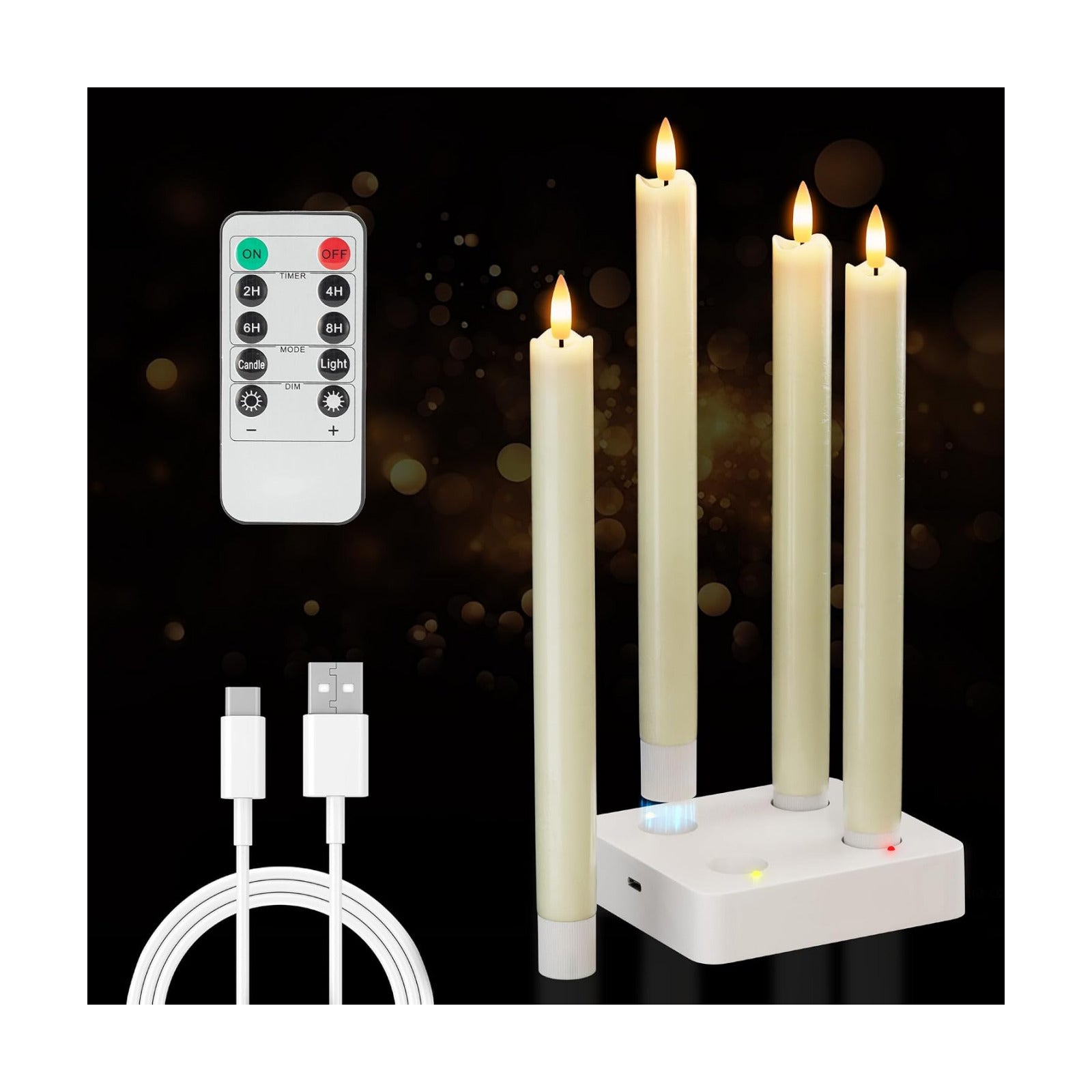Flameless Taper Candles with Remote, Rechargeable LED Candles | Real Wax Battery Operated Candlesticks, with Charging