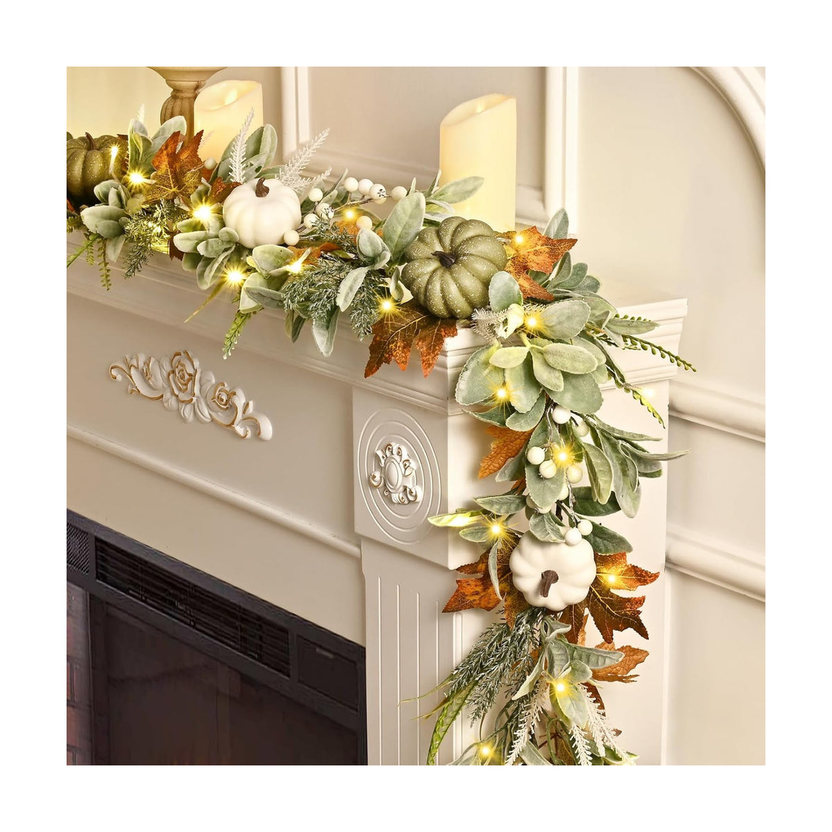 Waipfaru Fall Decor, Fall Garland for Mantle, Autumn Garland with Lights